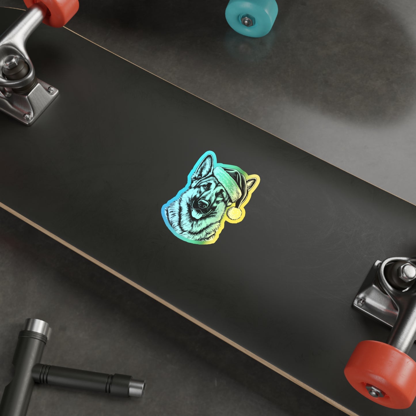 Santa Paws German Shepherd Holographic Sticker