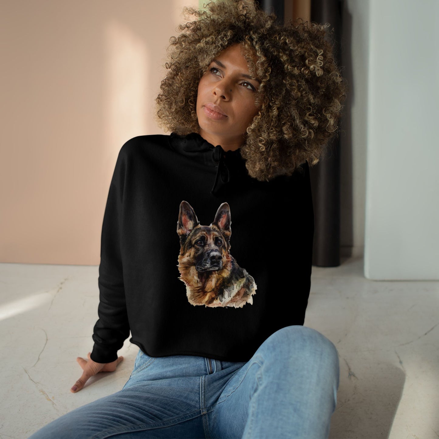 German Shepherd Head Women's Crop Hoodie