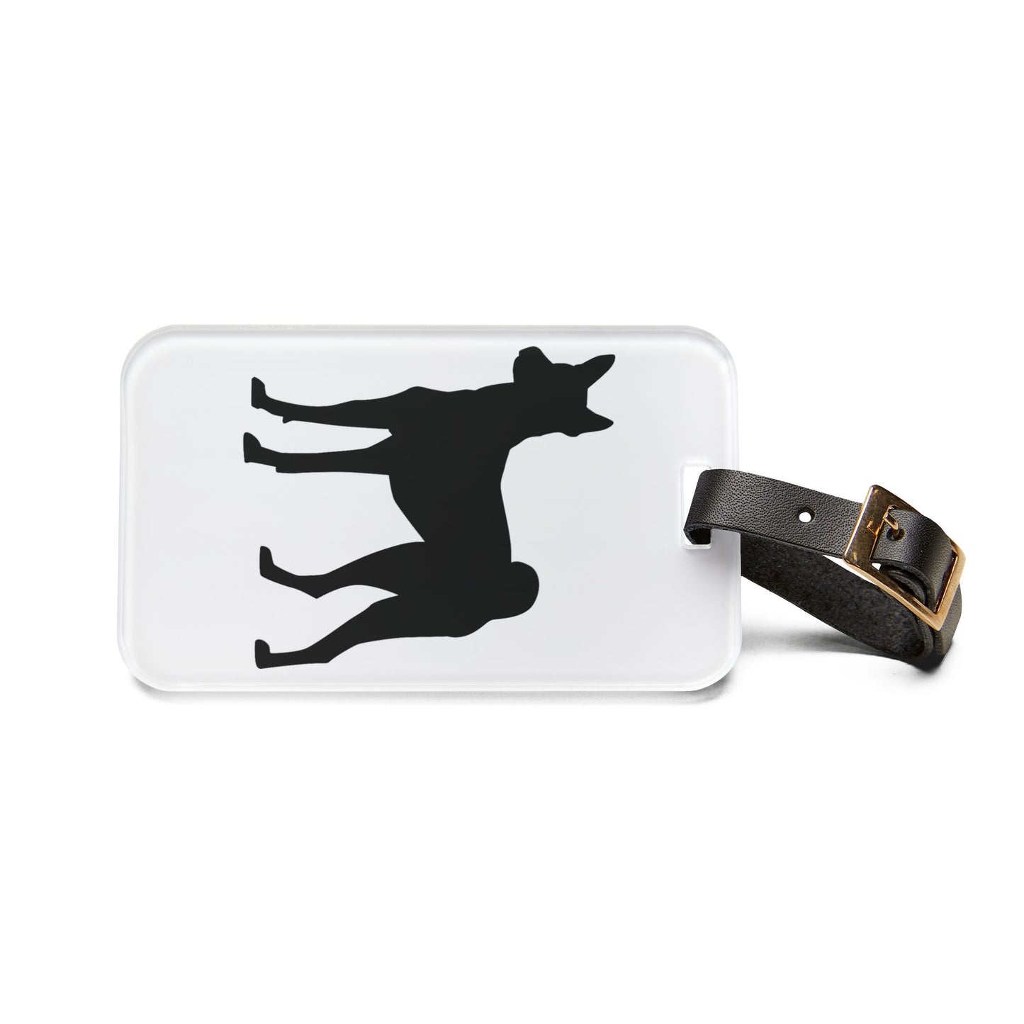 Basenji Silhouette Leather Strap Luggage Tag