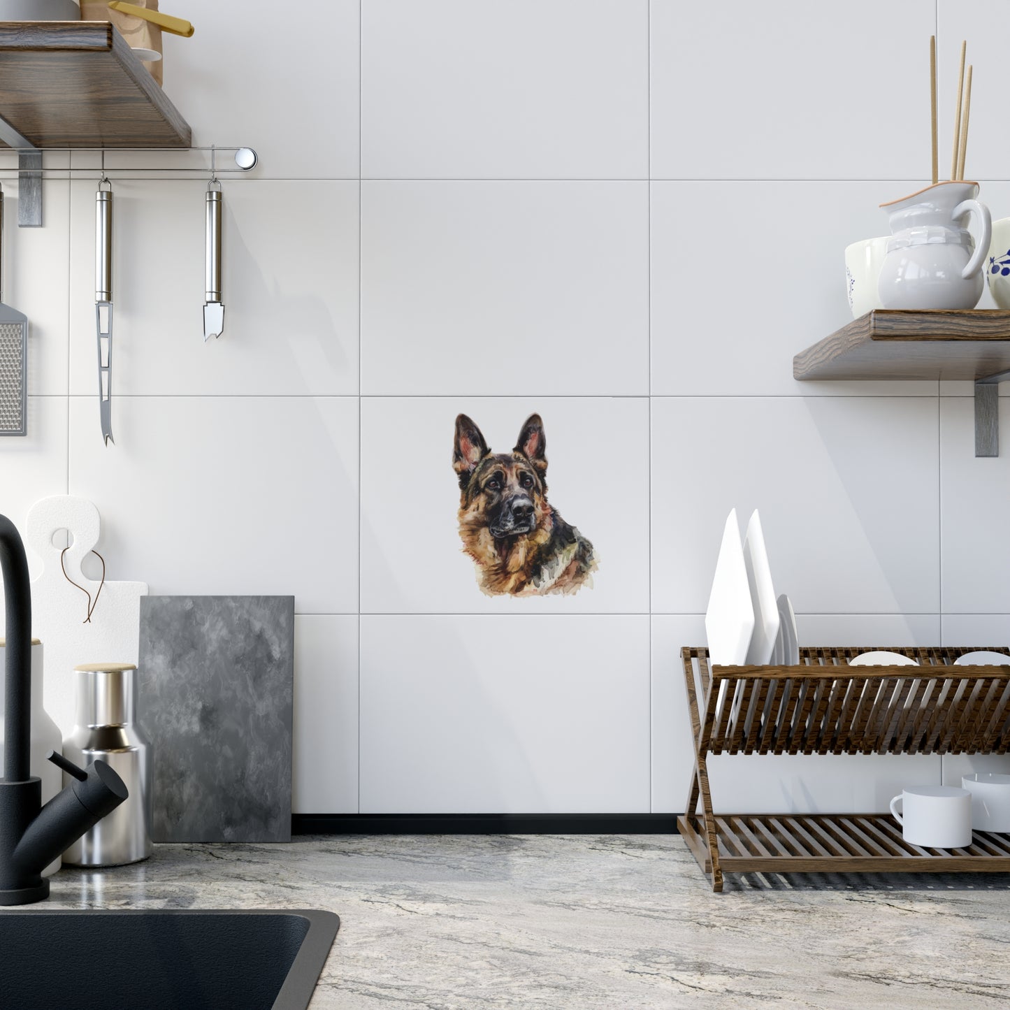 German Shepherd Head Ceramic Photo Tile