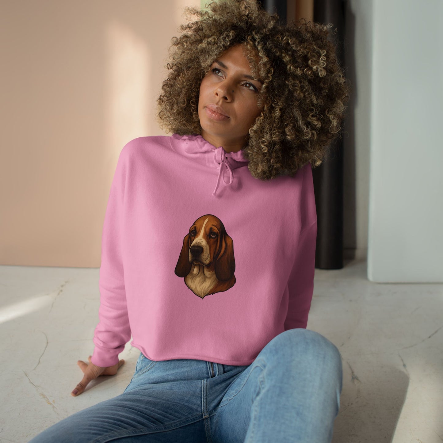 Basset Hound Head Women's Crop Hoodie