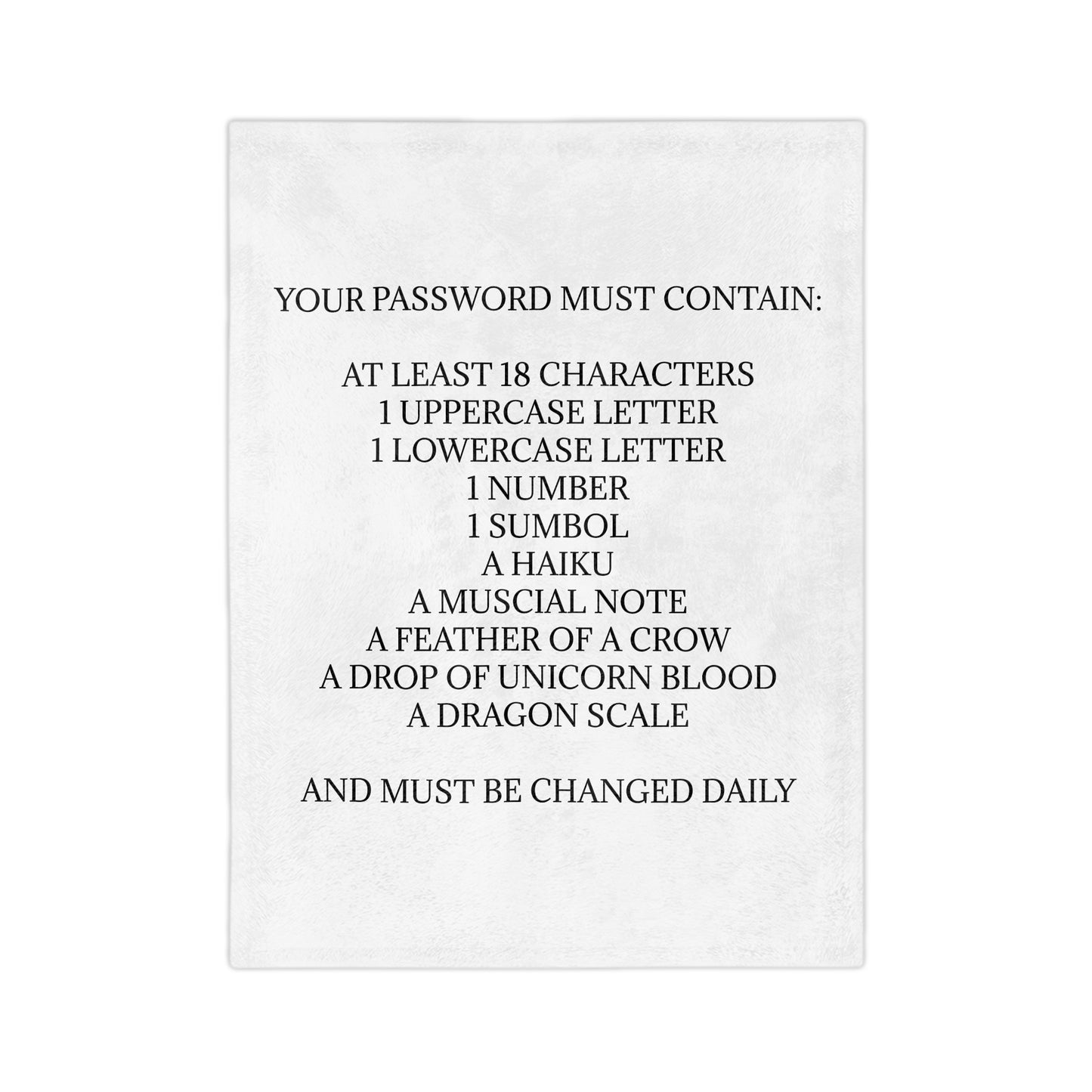 Password Velveteen Microfiber Blanket