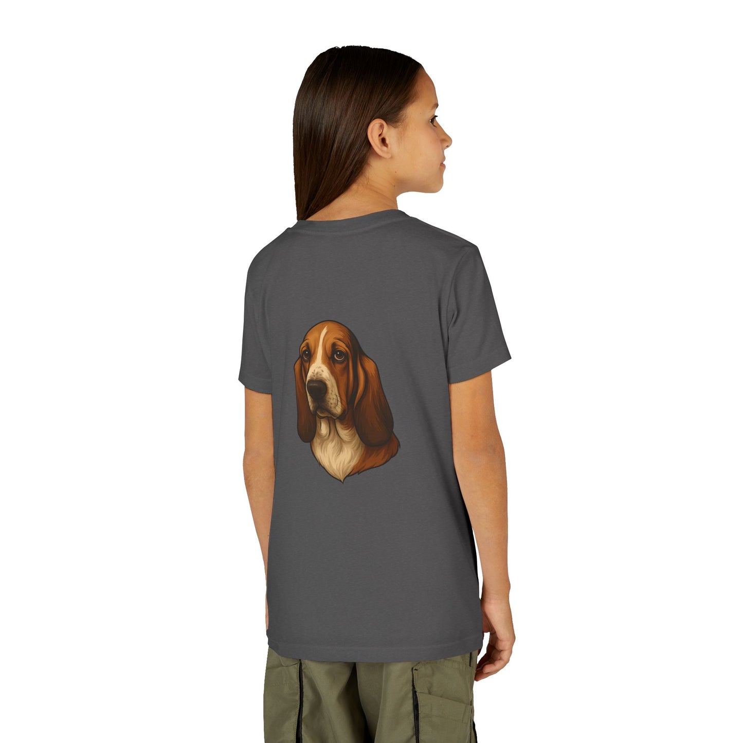 Basset Hound Head Youth Unisex Short Sleeve Crewneck Tee