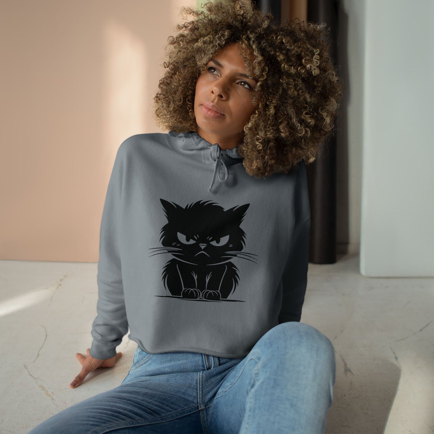 Angry Cat Women's Crop Hoodie