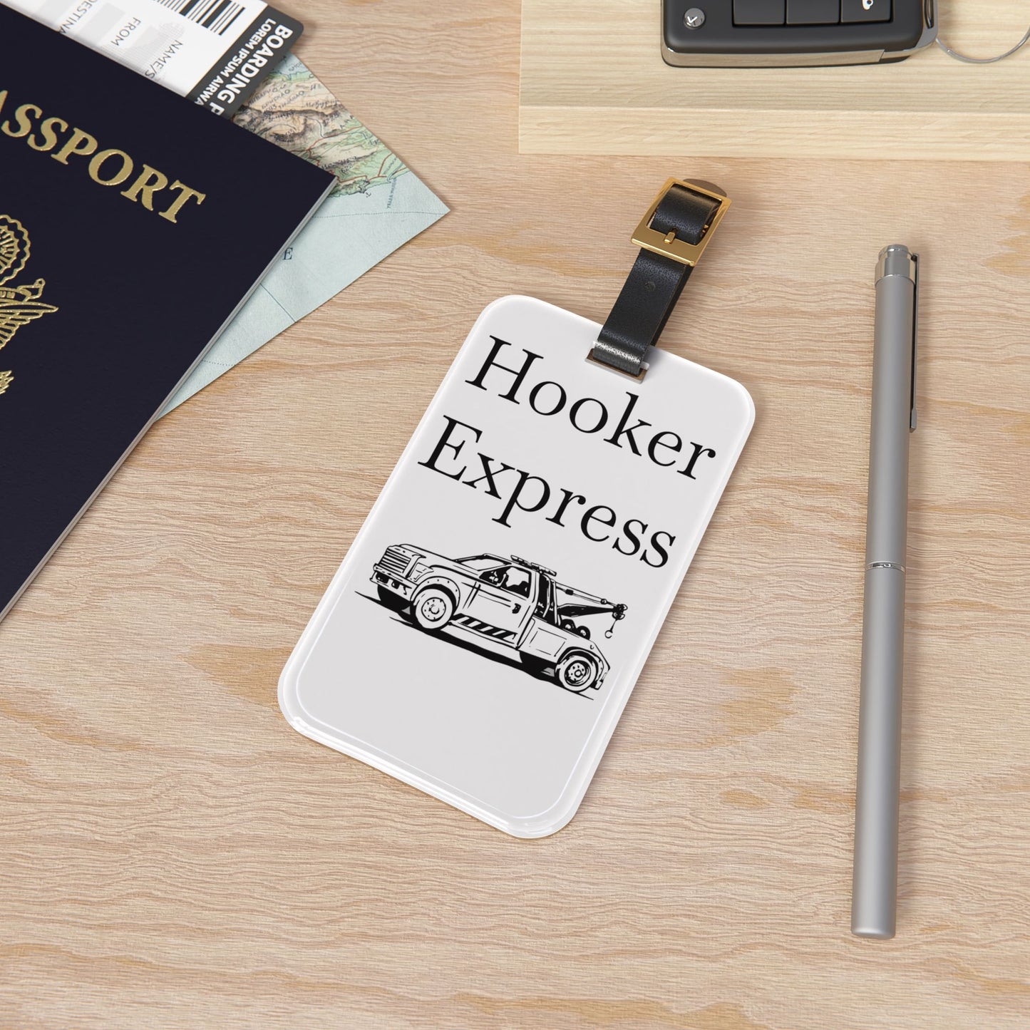 H**ker Express Wheel Lift Tow Truck Leather Strap Luggage Tag