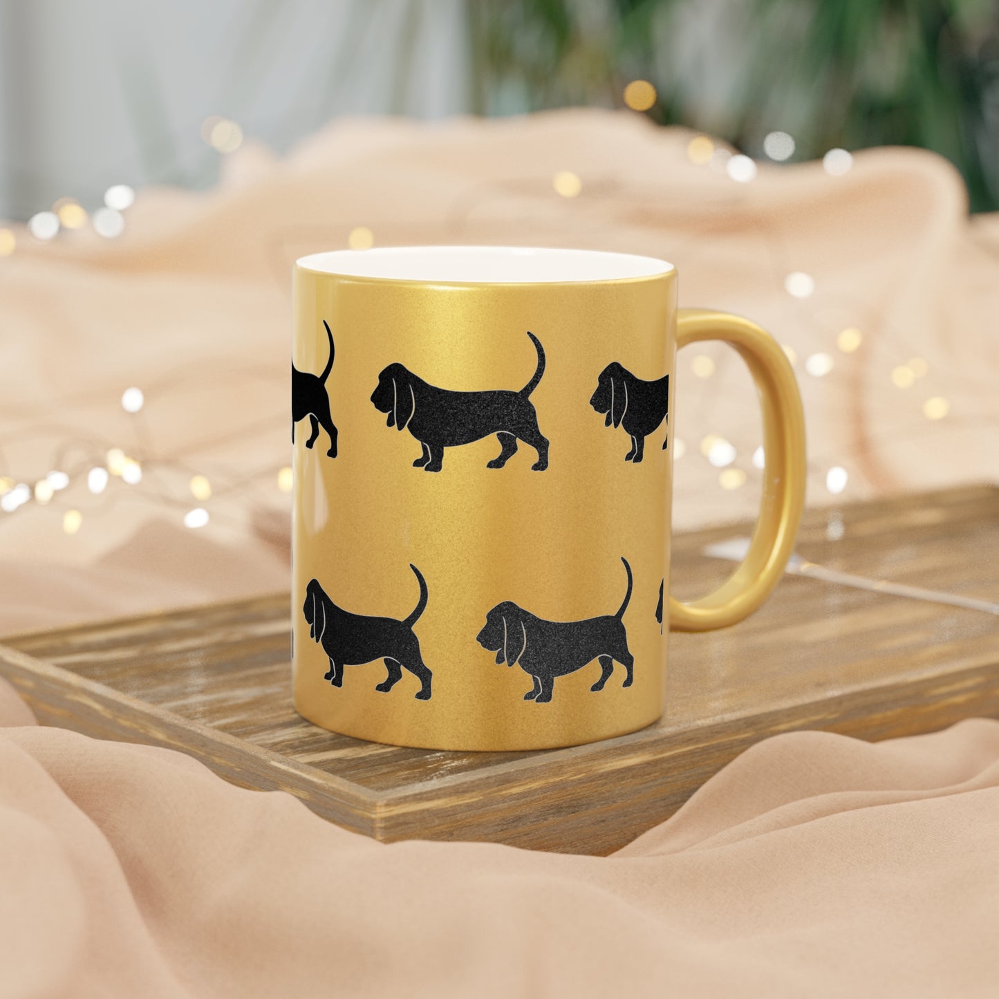 Basset Hound Silhouette Metallic Coffee Mug