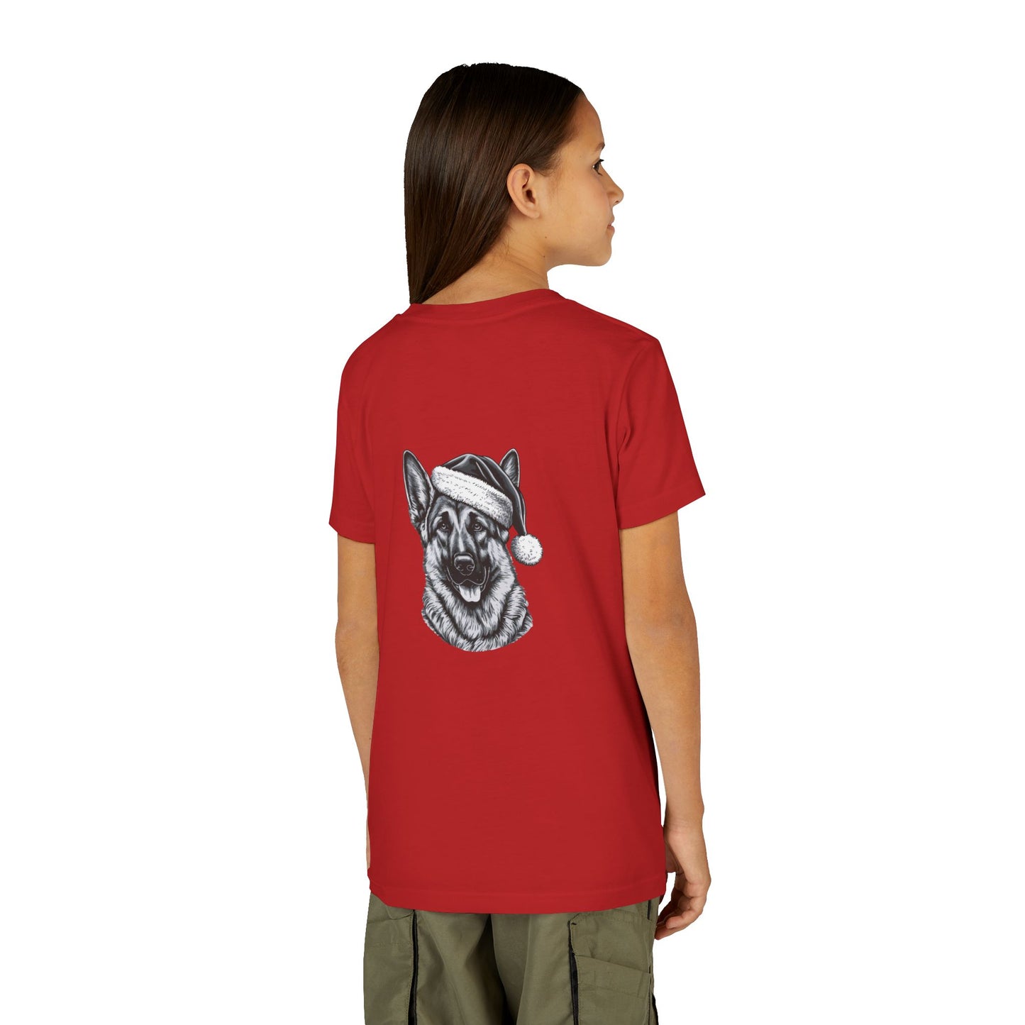 Santa Paws German Shepherd Youth Unisex Short Sleeve Crewneck Tee