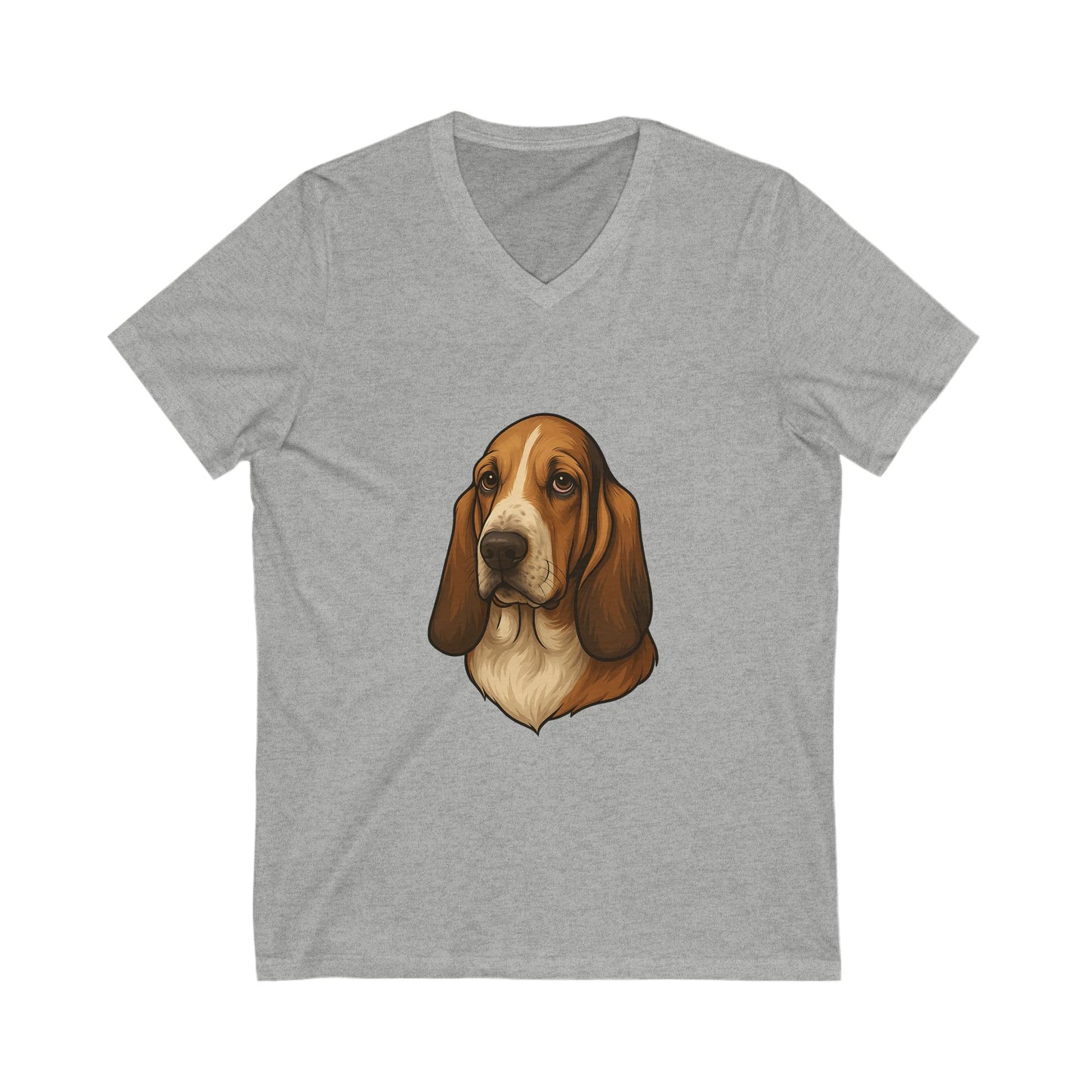 Basset Hound Head Unisex Short Sleeve V-Neck Tee