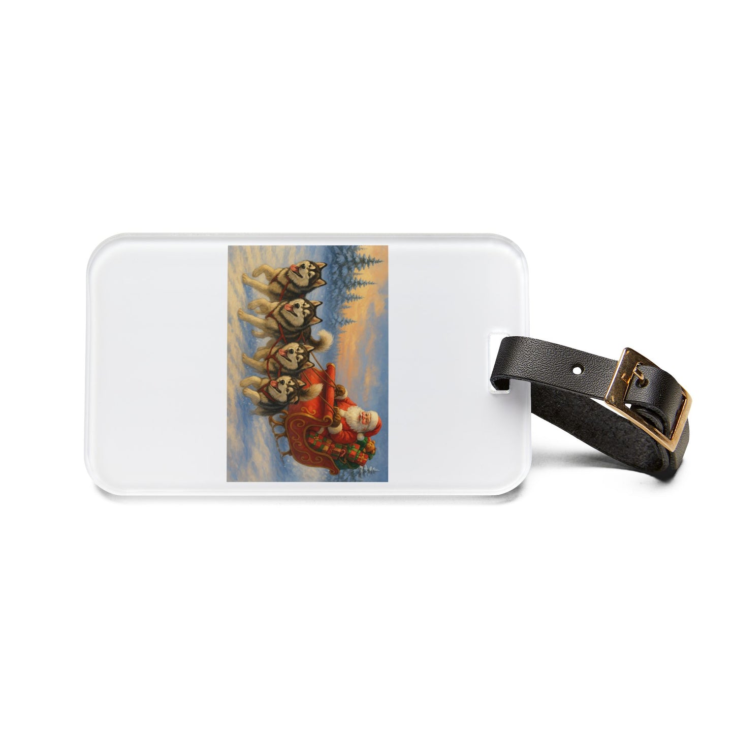 Dashing Through The Snow Leather Strap Luggage Tag