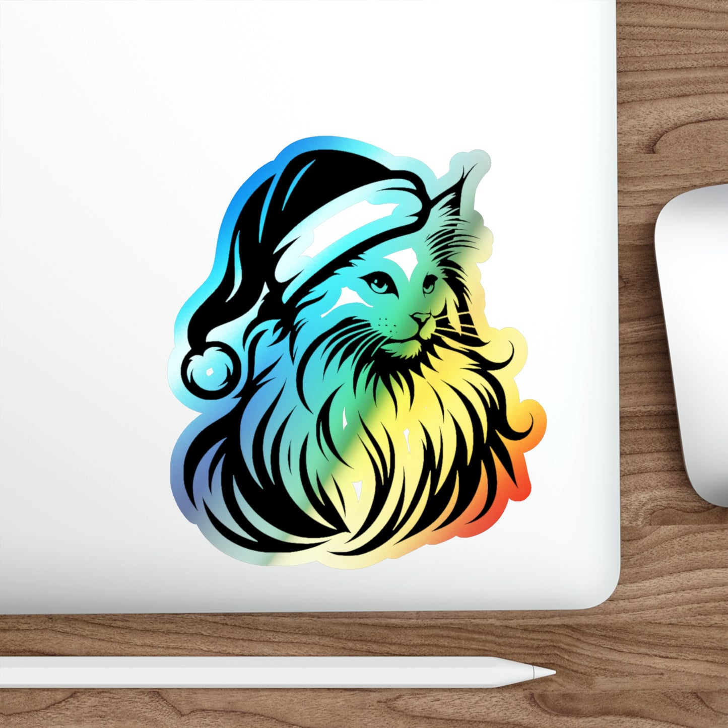Santa Paws Cat Holographic Sticker