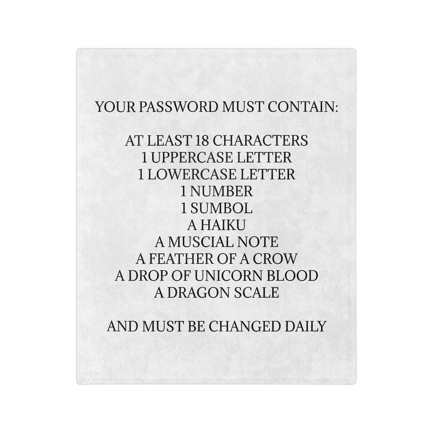 Password Velveteen Microfiber Blanket