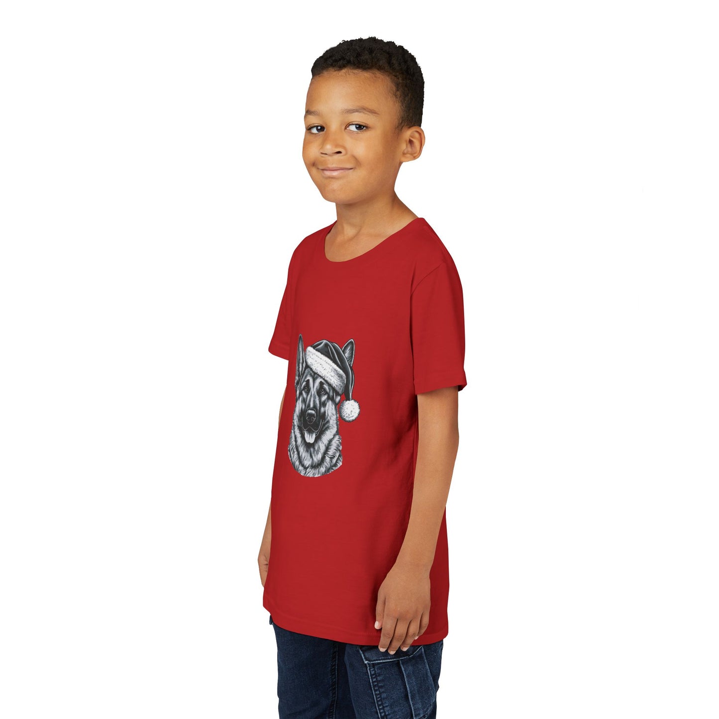 Santa Paws German Shepherd Youth Unisex Short Sleeve Crewneck Tee