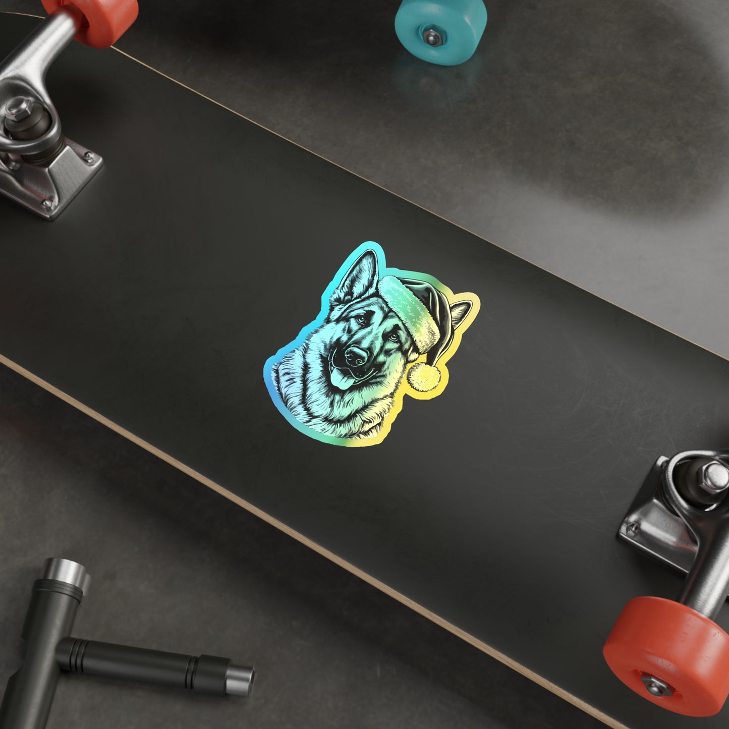 Santa Paws German Shepherd Holographic Sticker