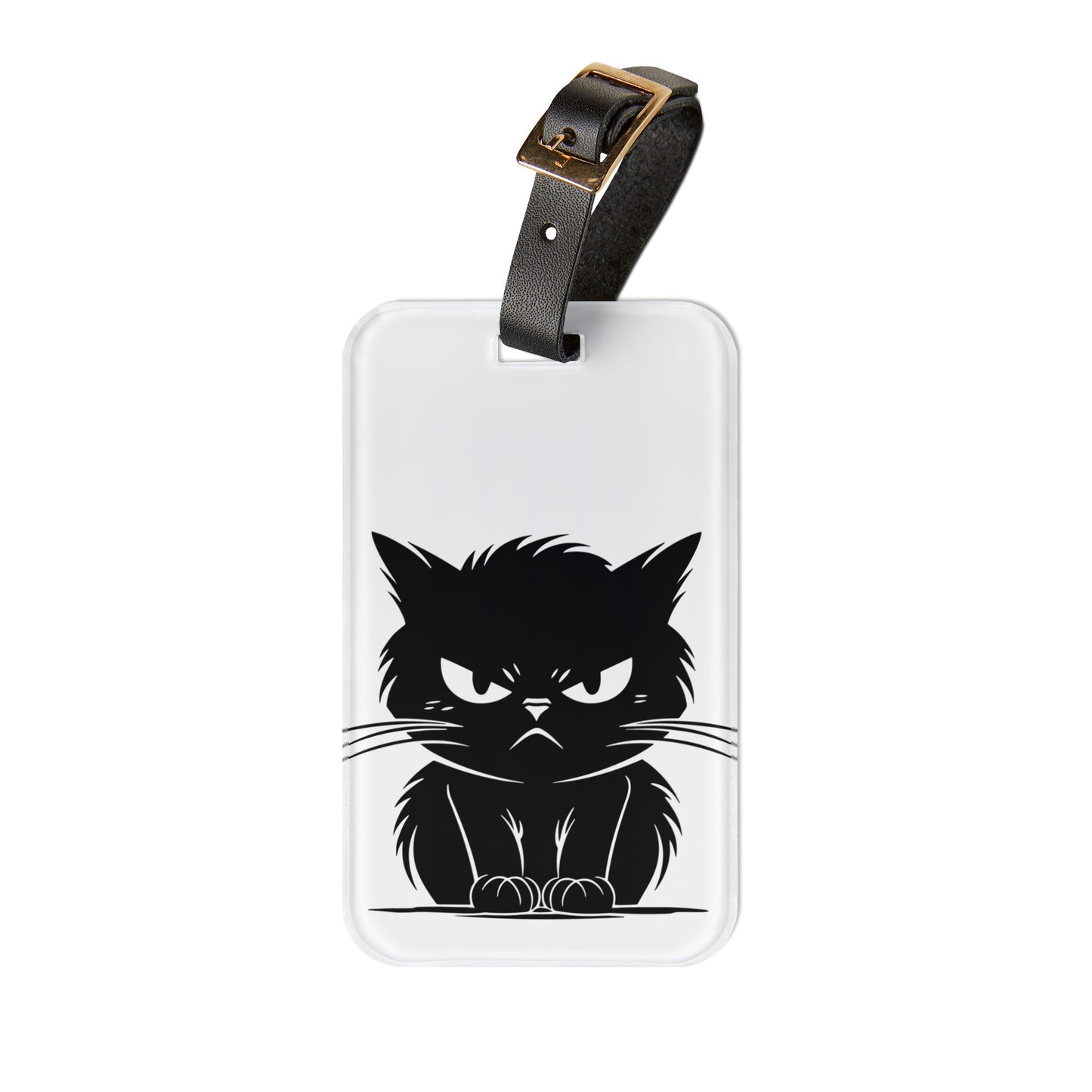 Angry Cat Leather Strap Luggage Tag