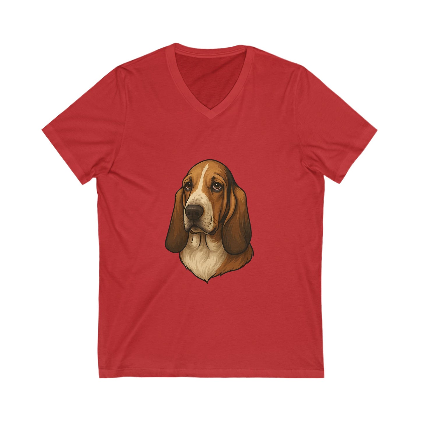 Basset Hound Head Unisex Short Sleeve V-Neck Tee