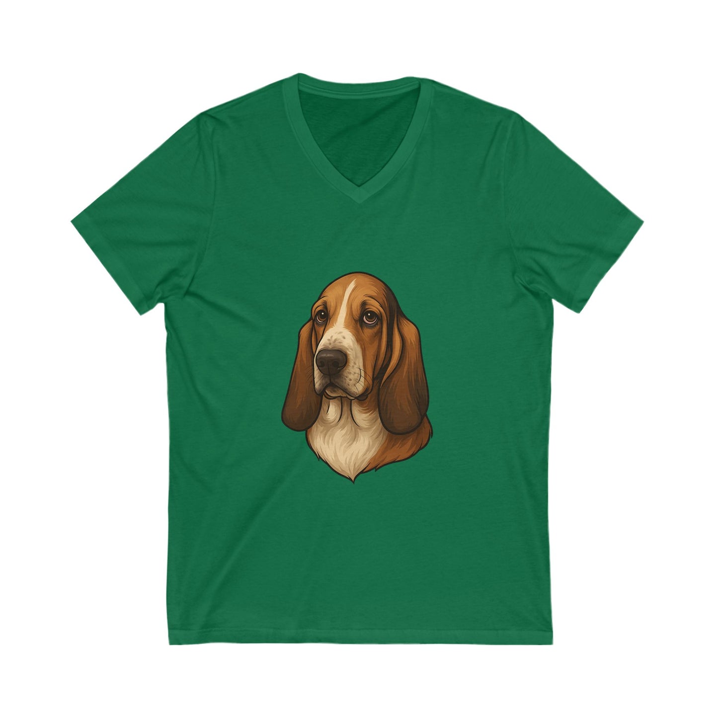 Basset Hound Head Unisex Short Sleeve V-Neck Tee