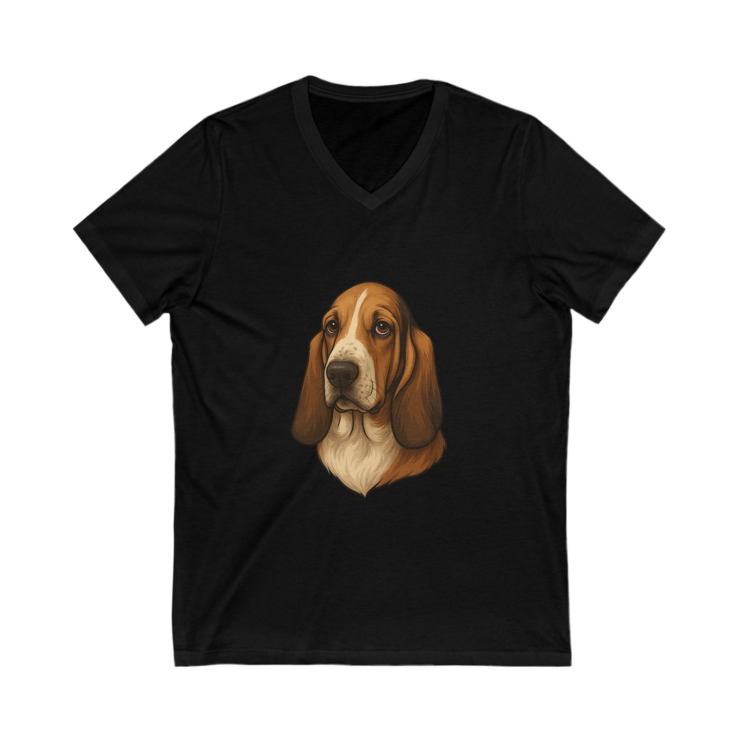 Basset Hound Head Unisex Short Sleeve V-Neck Tee