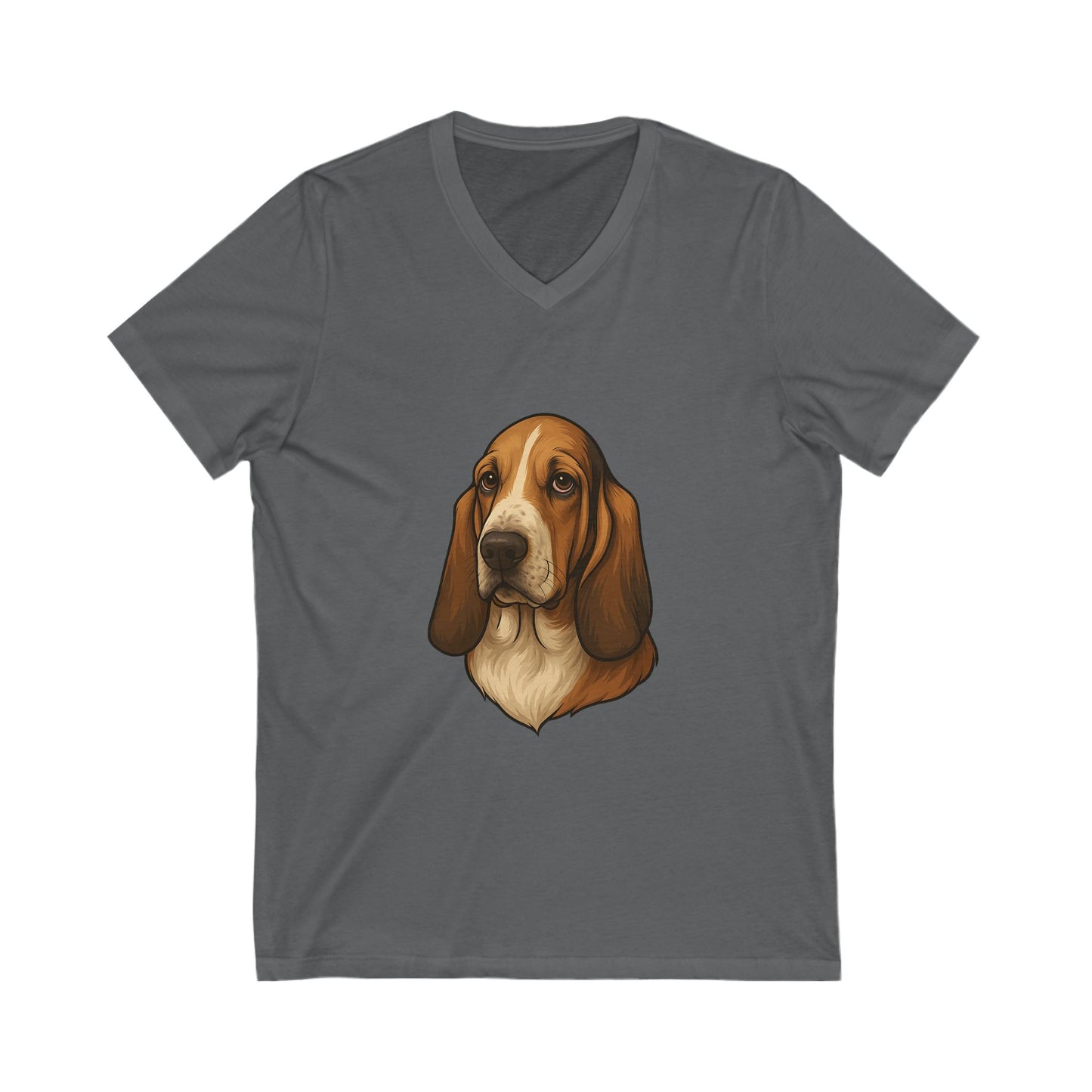 Basset Hound Head Unisex Short Sleeve V-Neck Tee
