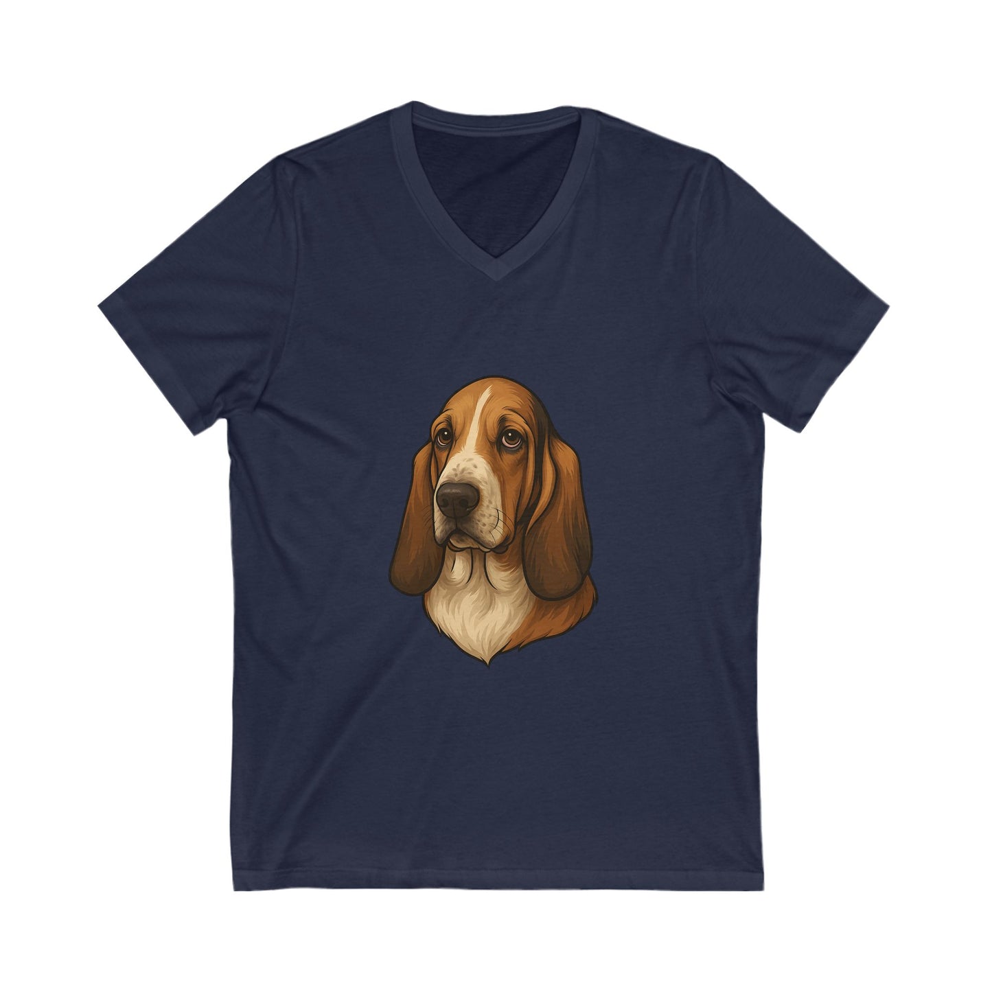 Basset Hound Head Unisex Short Sleeve V-Neck Tee
