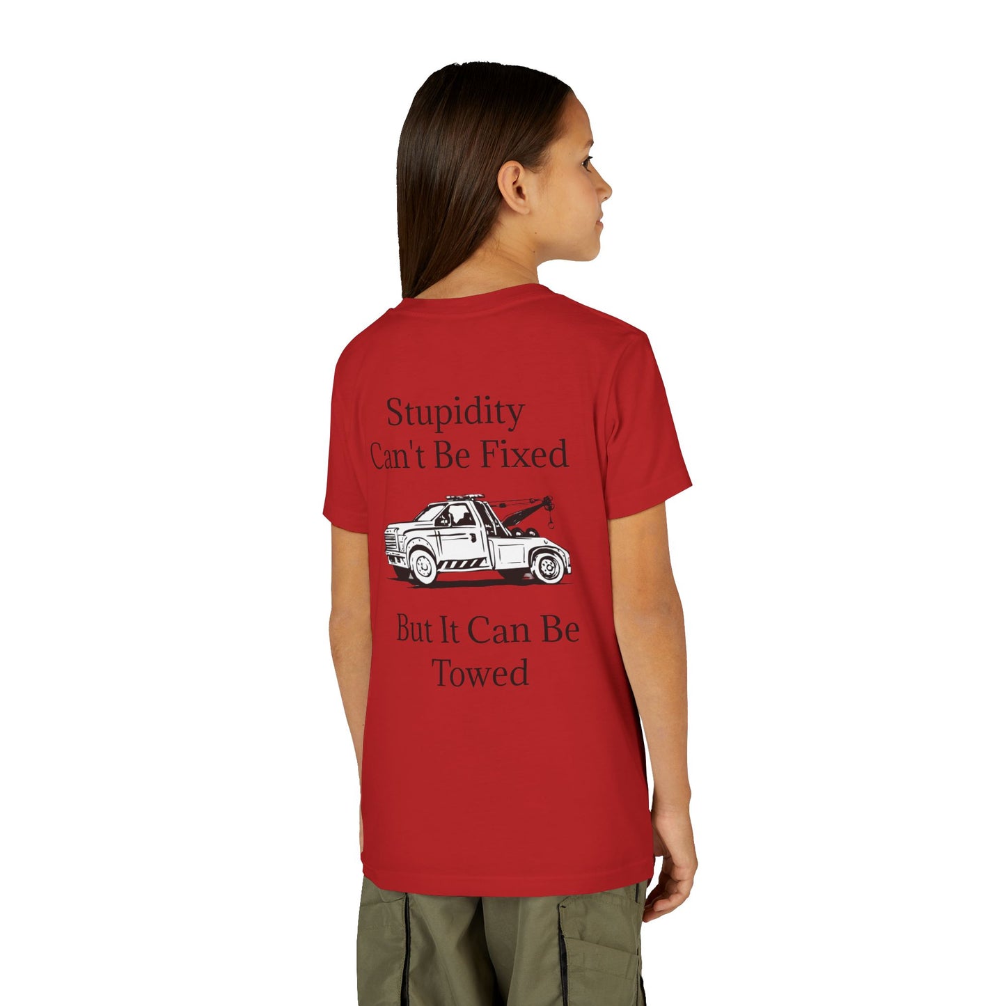 Stupidity Wheel Lift Tow Truck Youth Unisex Short Sleeve Crewneck Tee