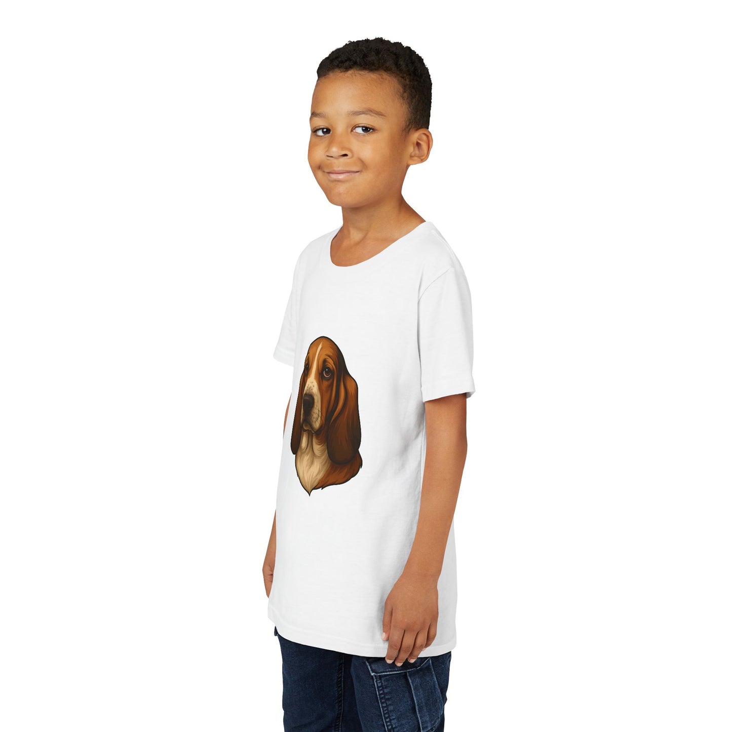 Basset Hound Head Youth Unisex Short Sleeve Crewneck Tee