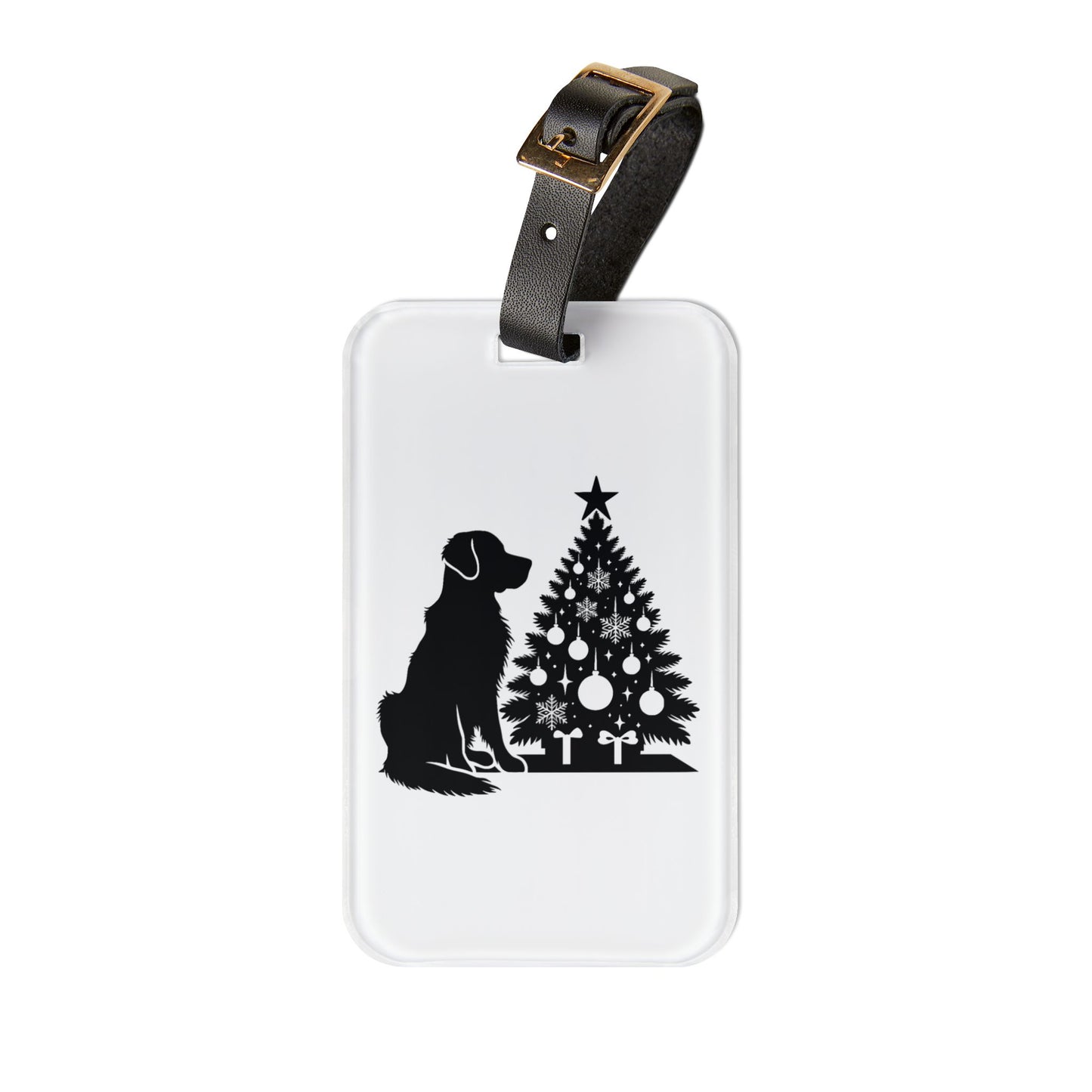 Golden Christmas Tree Leather Strap Luggage Tag