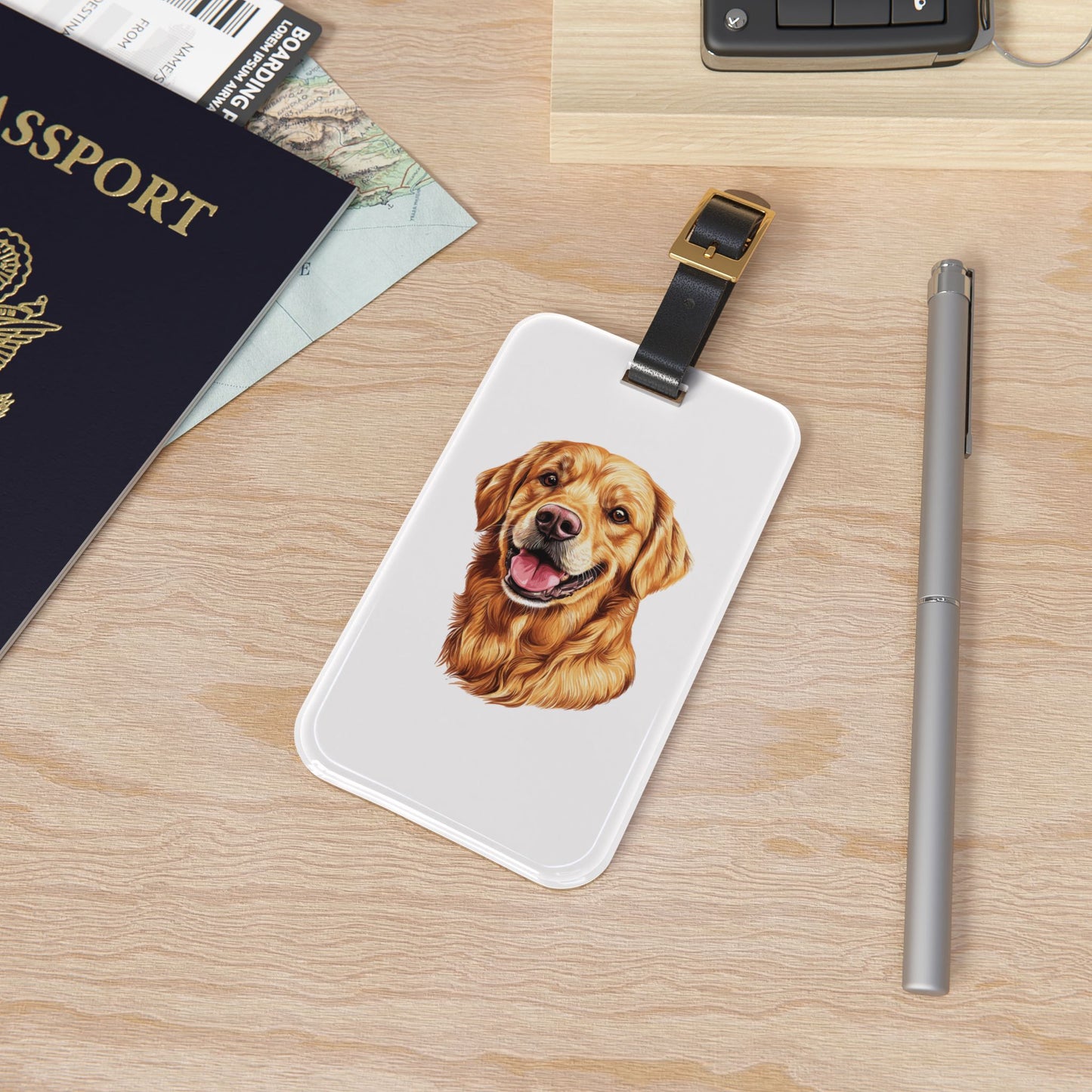 Golden Head Leather Strap Luggage Tag