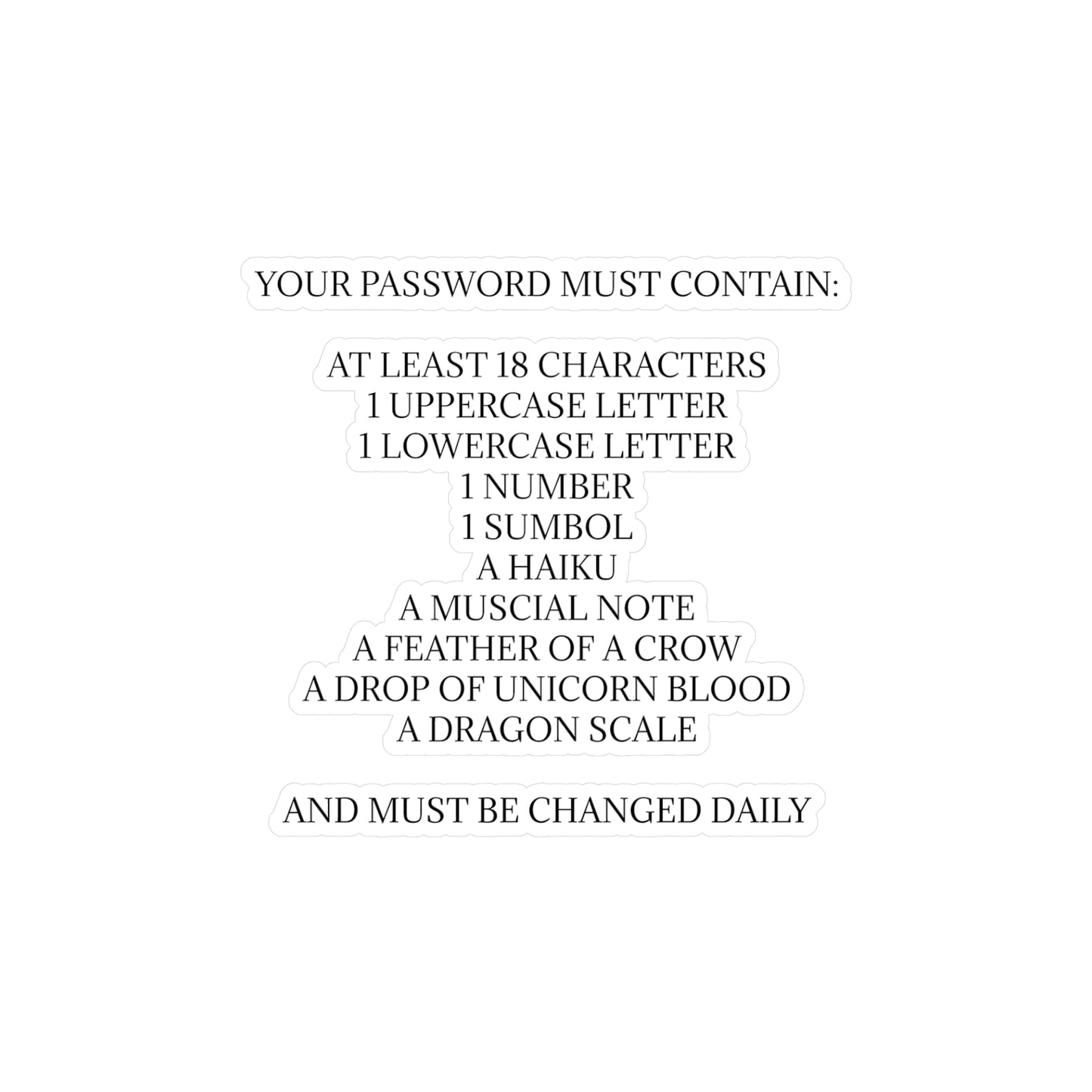 Password Vinyl Decal