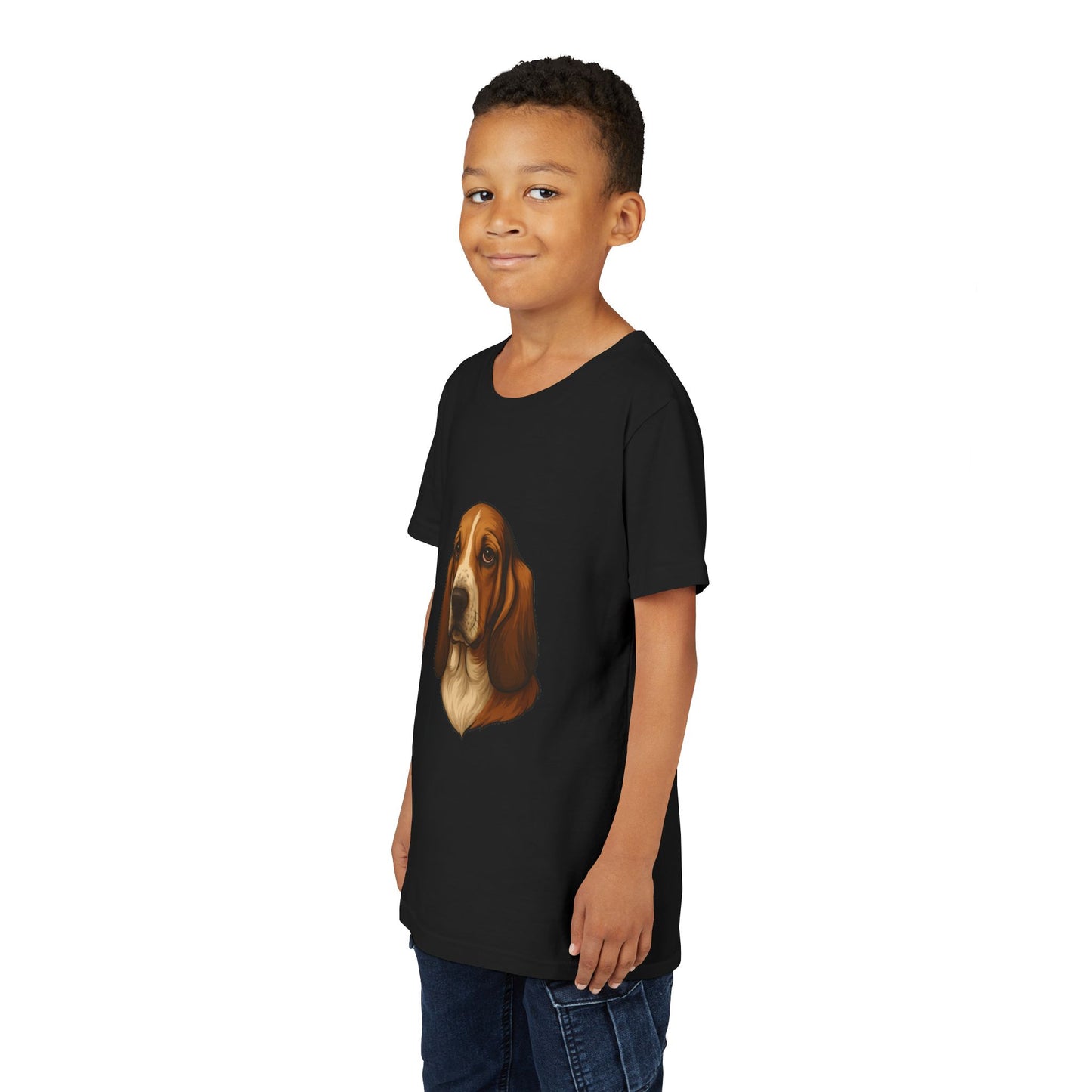 Basset Hound Head Youth Unisex Short Sleeve Crewneck Tee