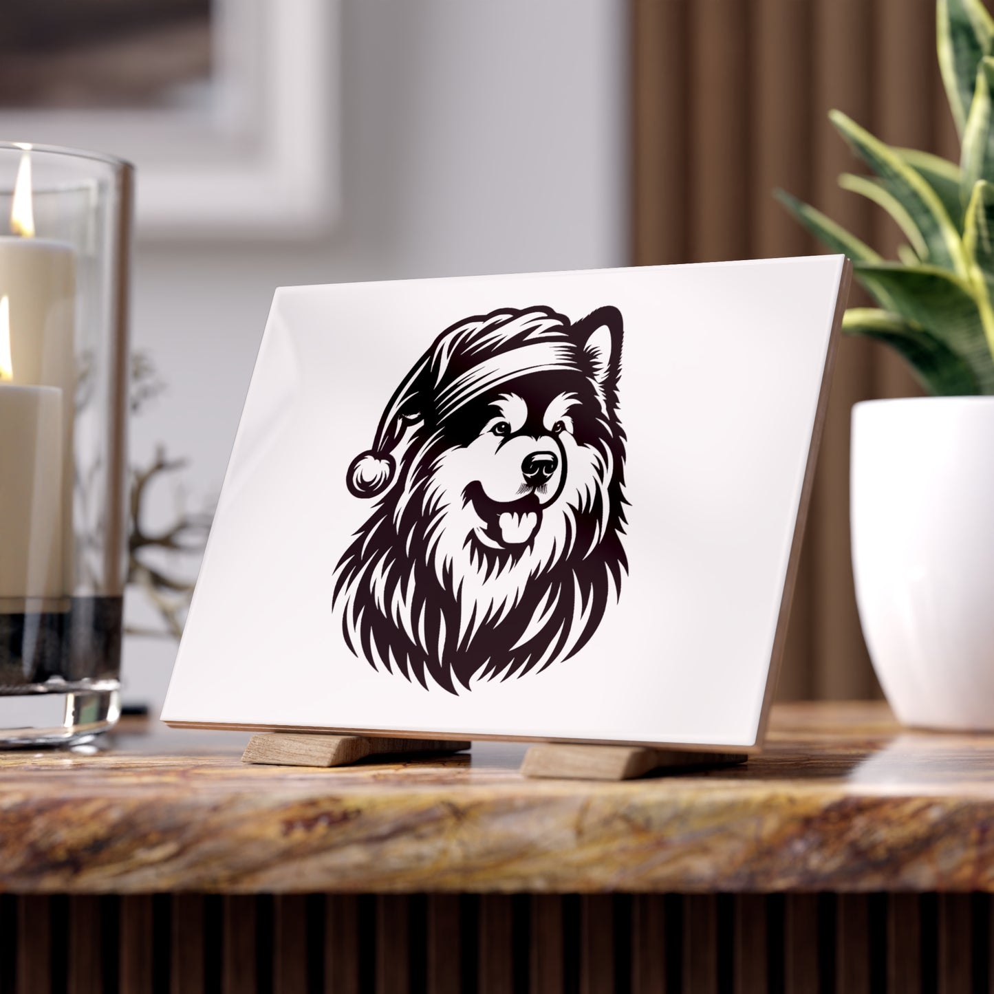 Santa Paws Malamute Ceramic Photo Tile