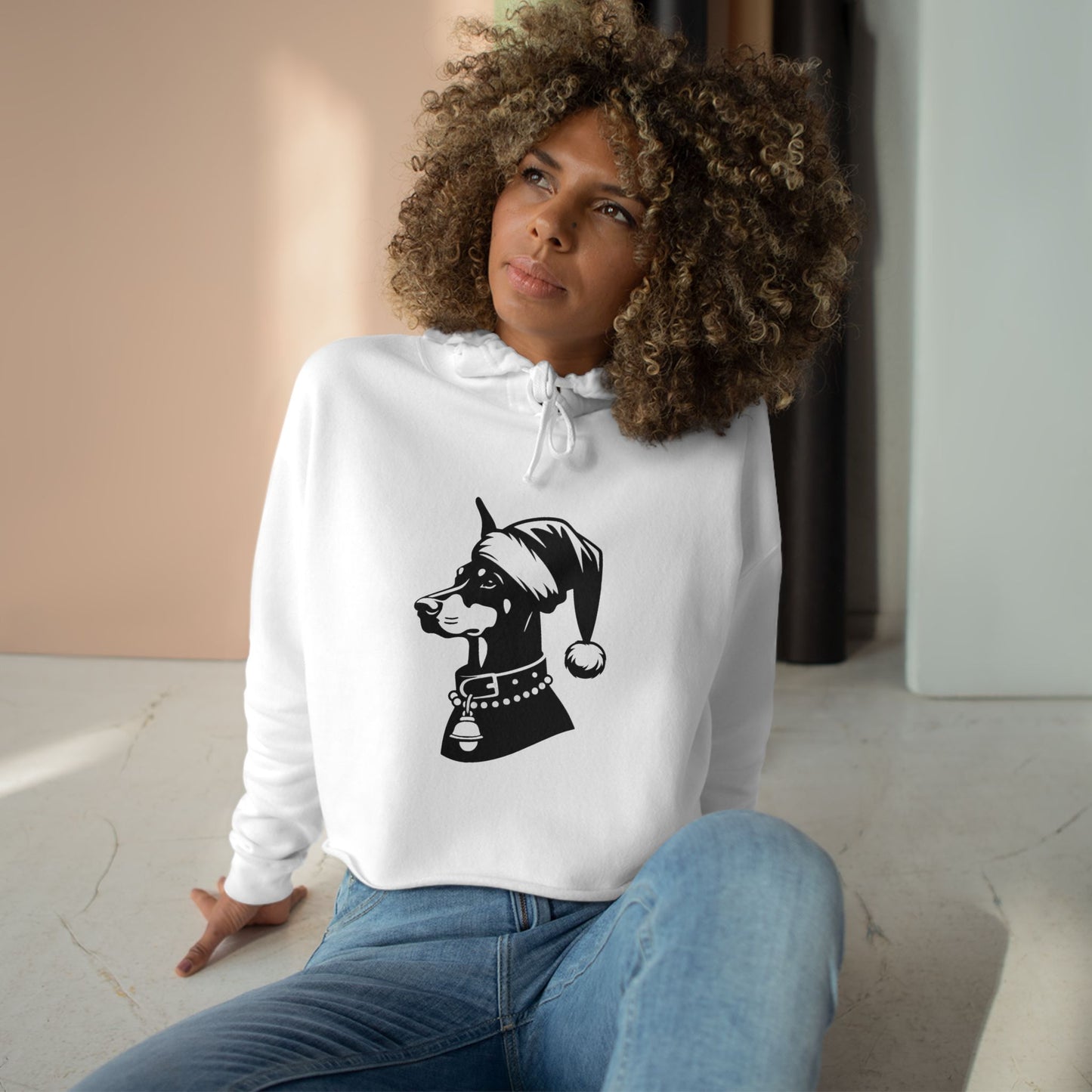 Santa Paws Doberman Women's Crop Hoodie