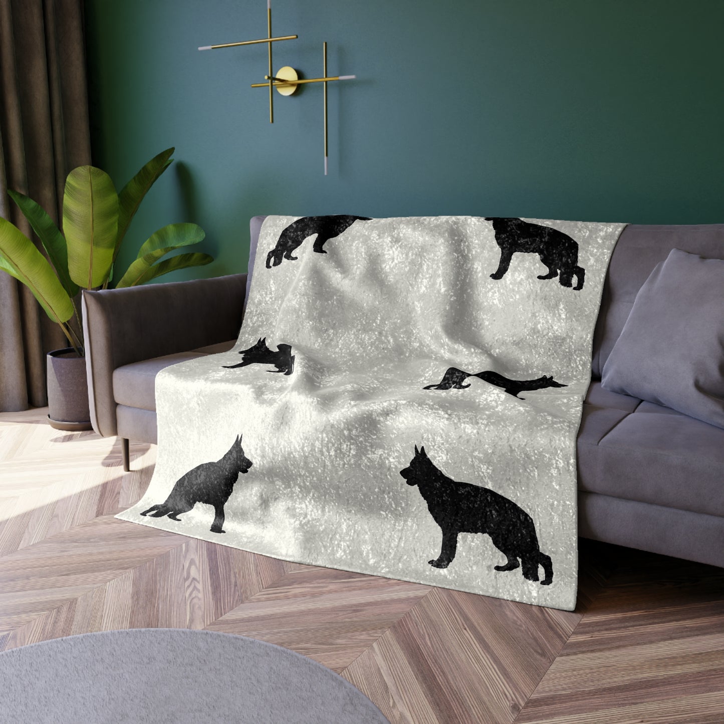 German Shepherd Silhouette Crushed Velvet Blanket