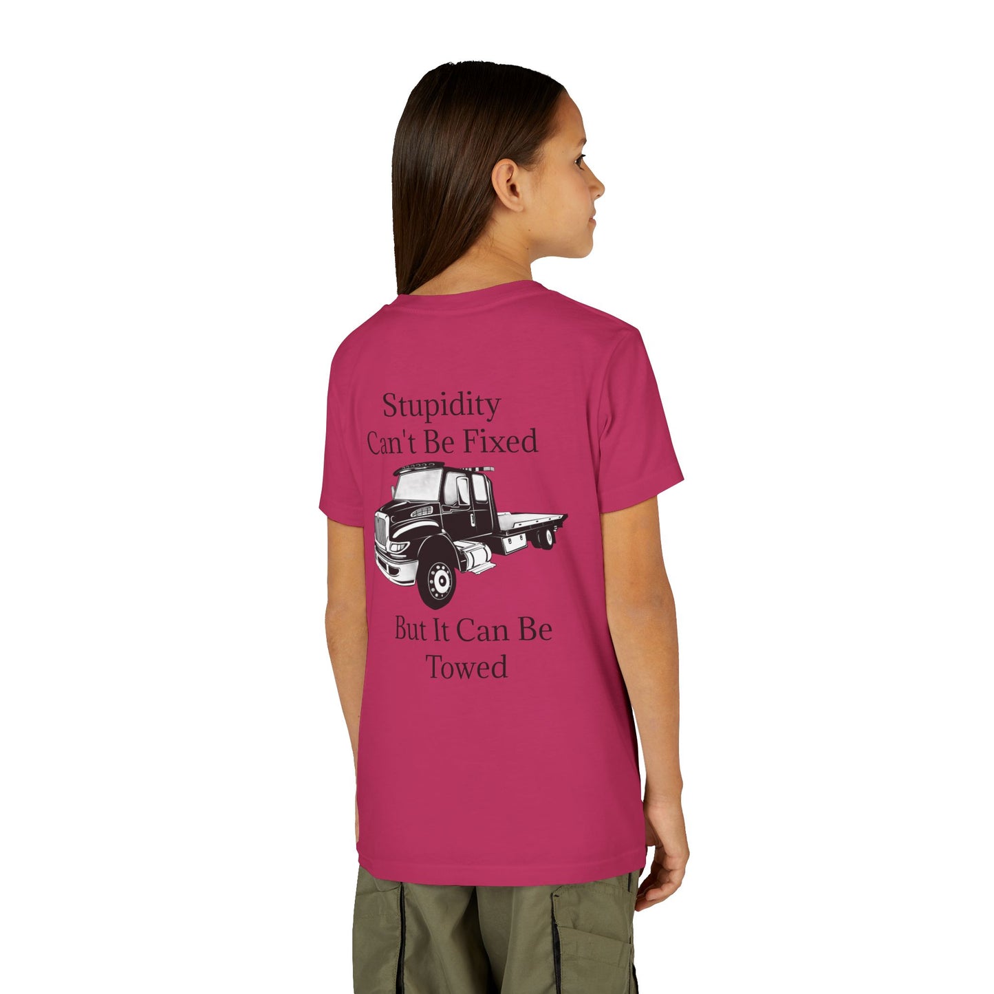 Stupidity Flatbed Tow Truck Youth Unisex Short Sleeve Crewneck Tee