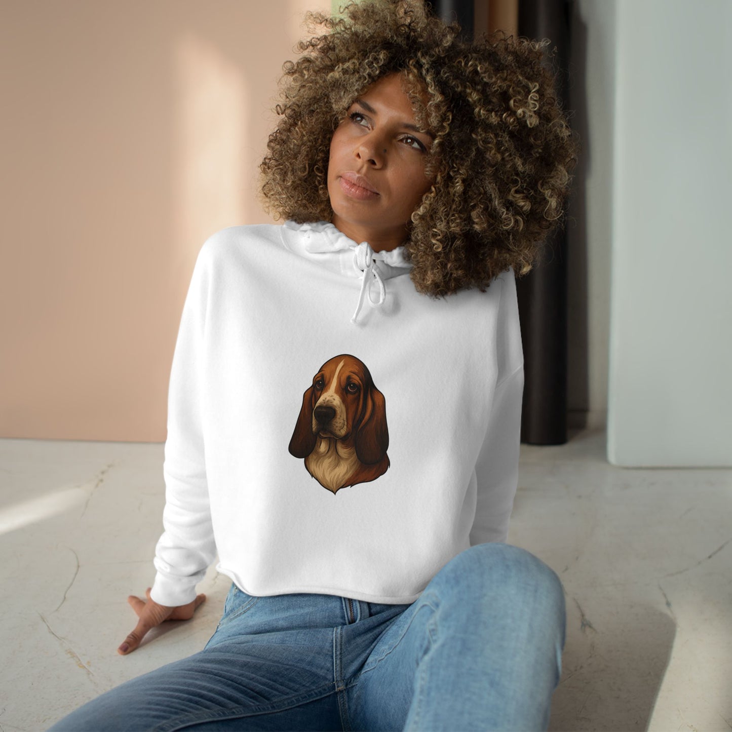 Basset Hound Head Women's Crop Hoodie