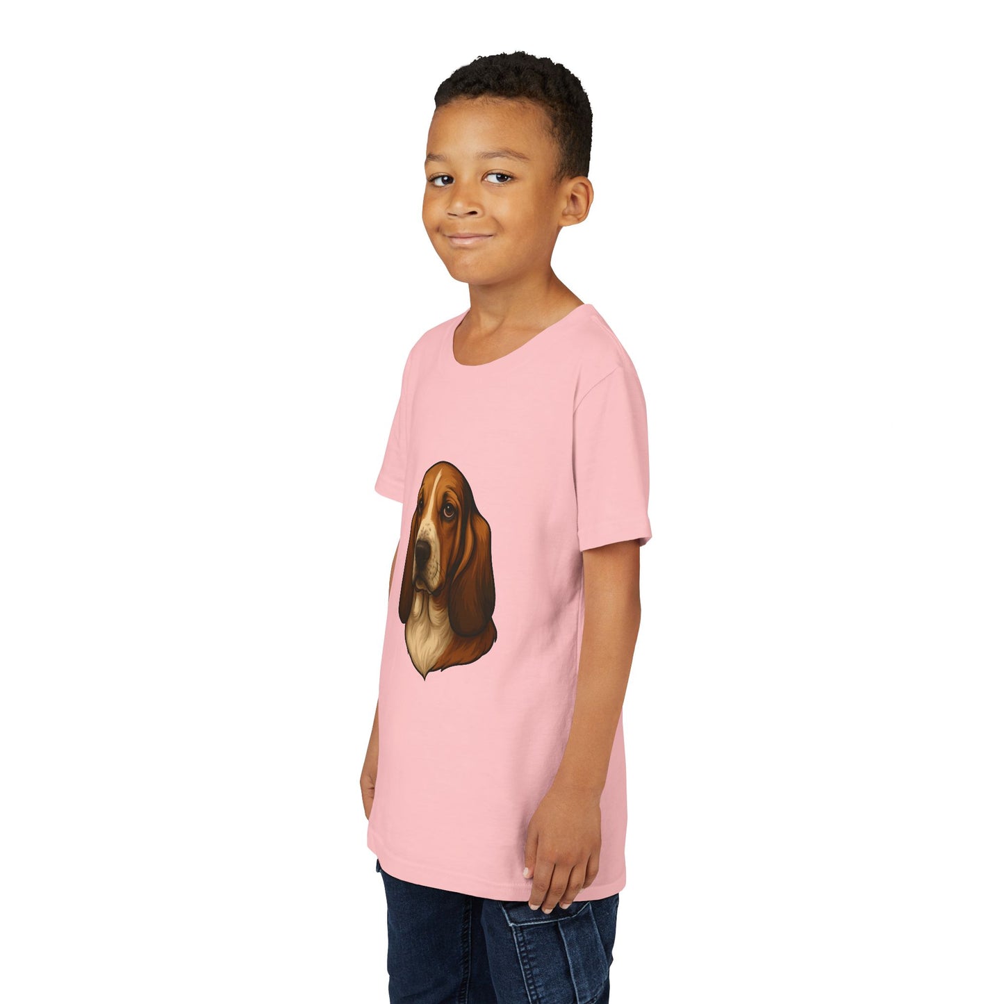 Basset Hound Head Youth Unisex Short Sleeve Crewneck Tee