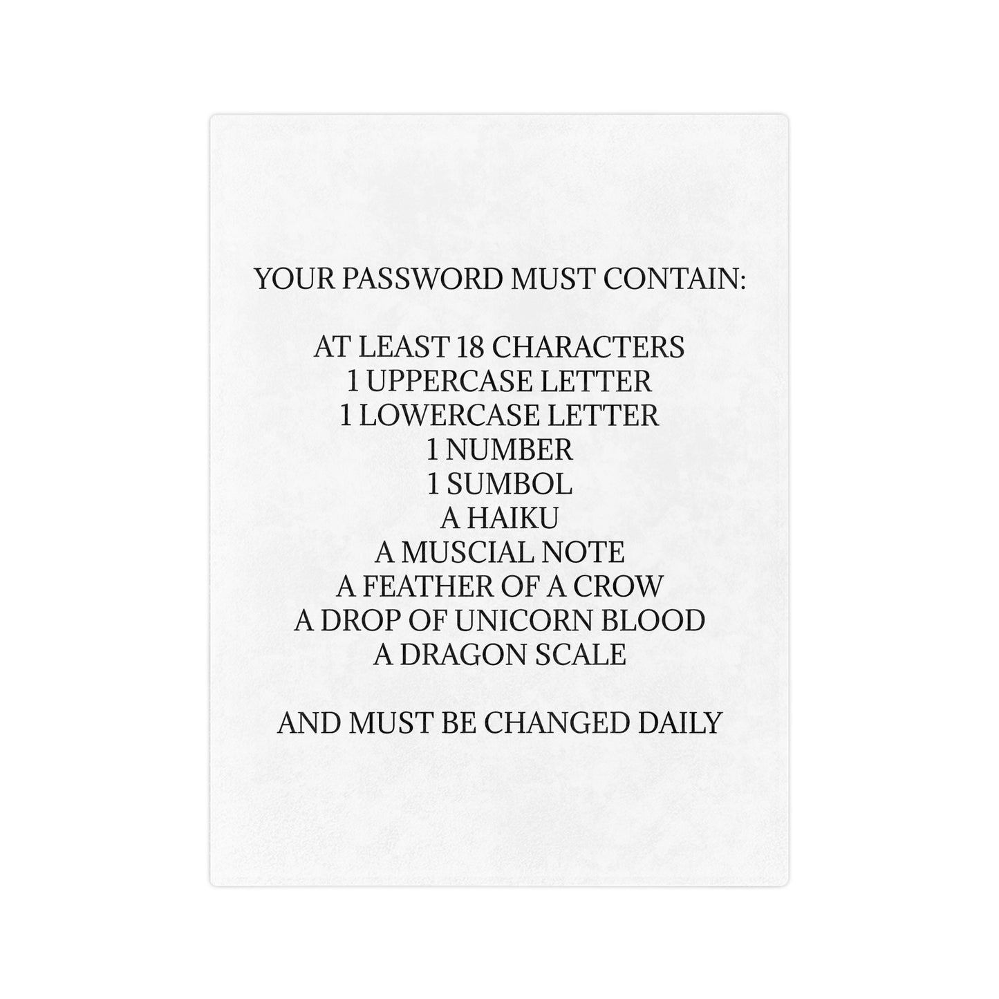 Password Velveteen Microfiber Blanket