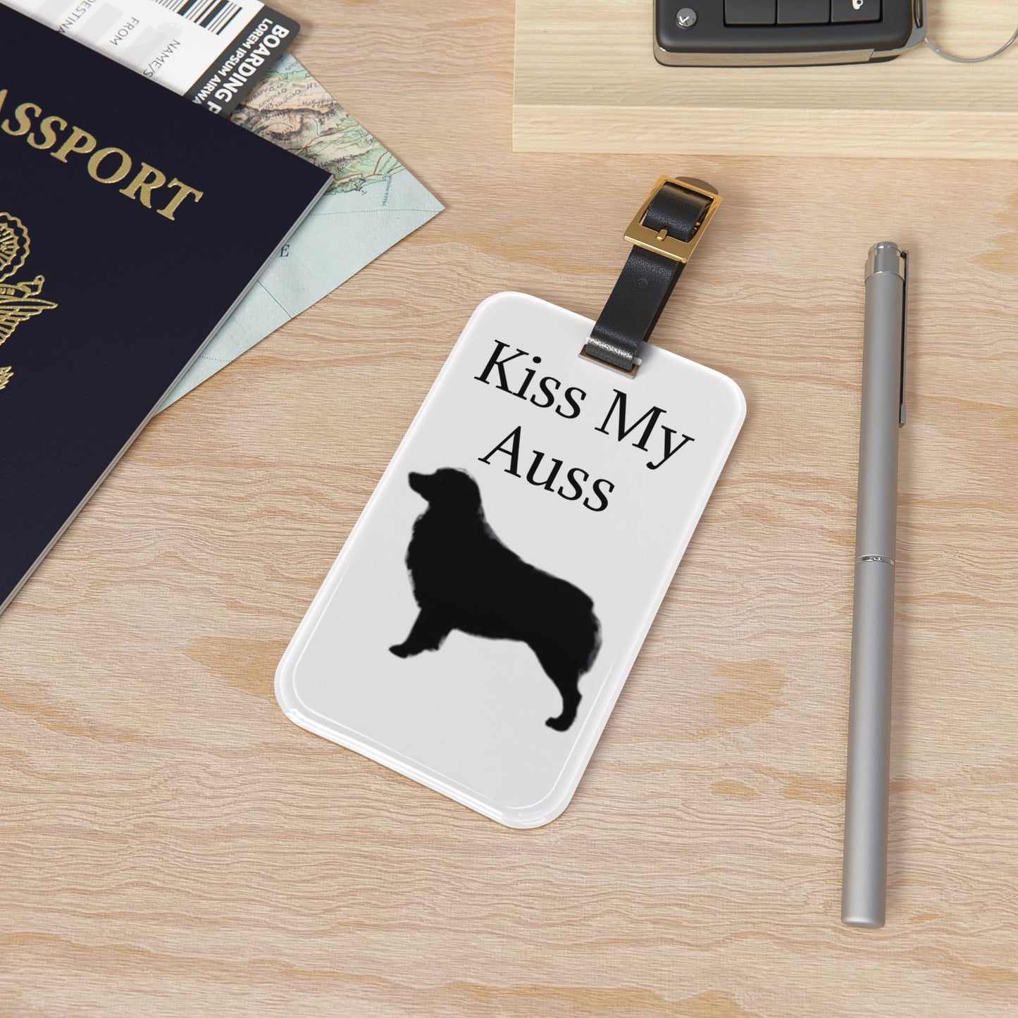 Kiss My Auss Leather Strap Luggage Tag
