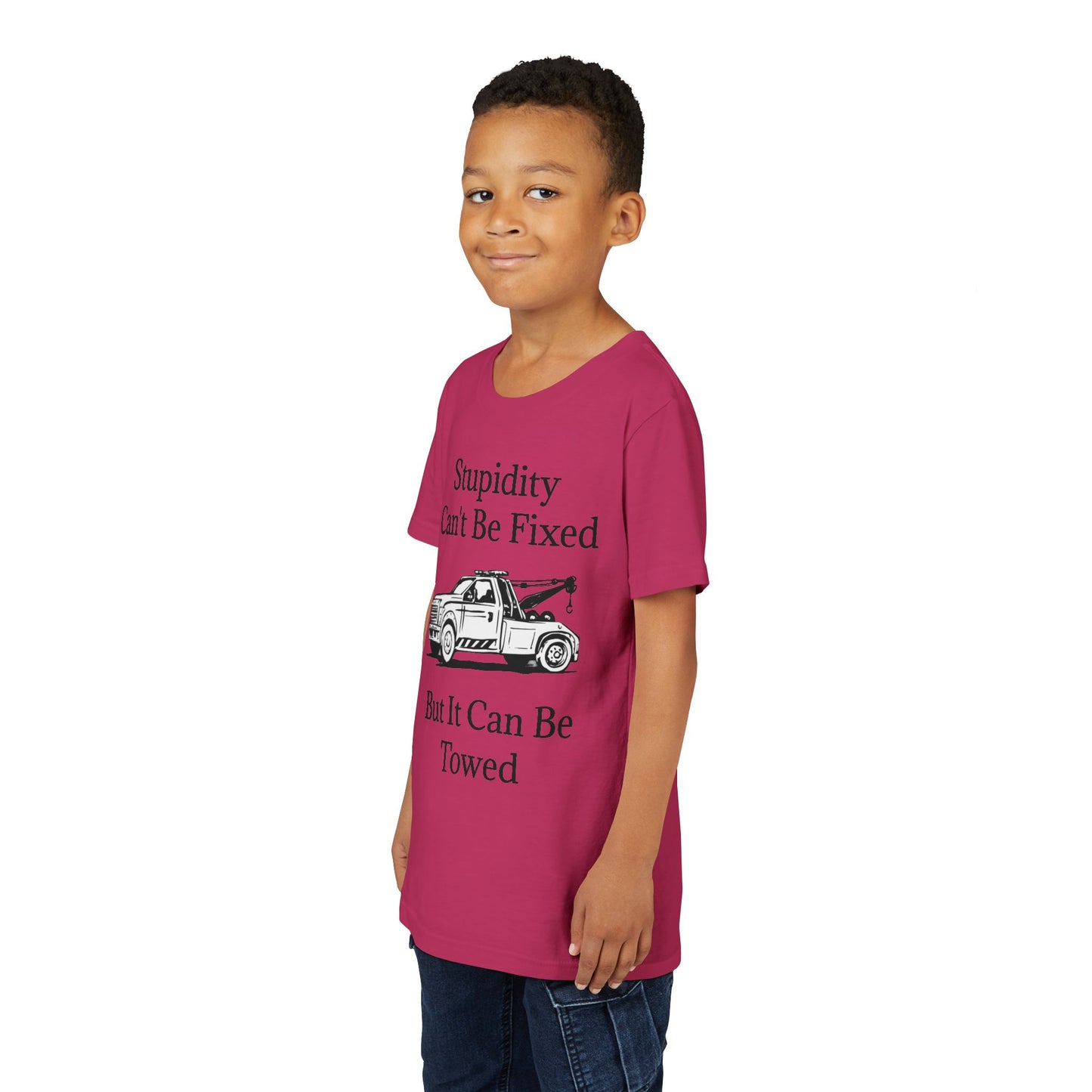 Stupidity Wheel Lift Tow Truck Youth Unisex Short Sleeve Crewneck Tee