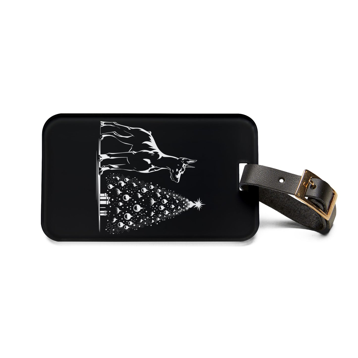 Doberman Christmas Tree Leather Strap Luggage Tag