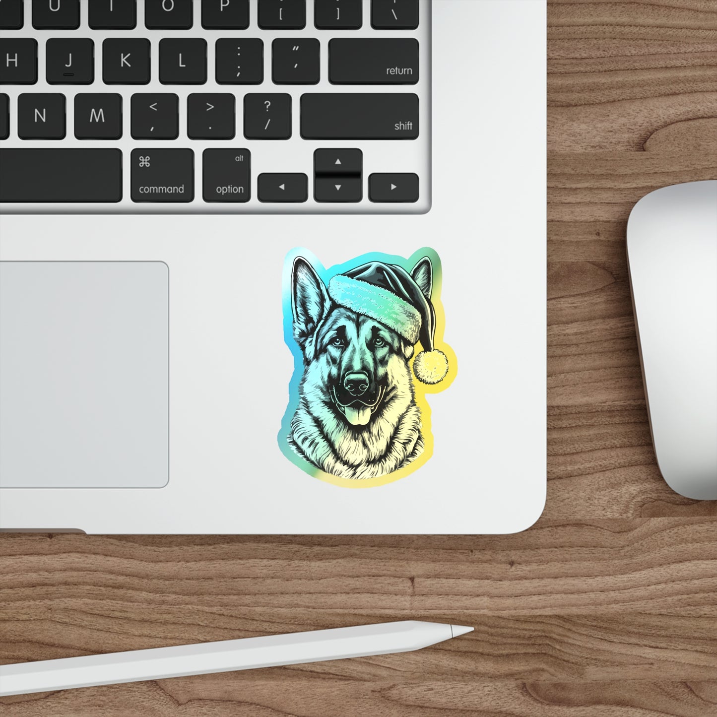 Santa Paws German Shepherd Holographic Sticker