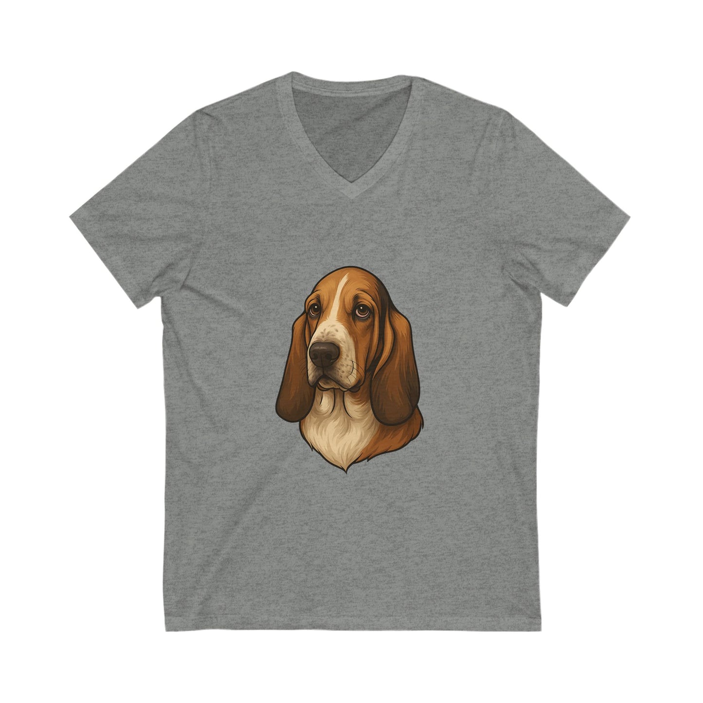 Basset Hound Head Unisex Short Sleeve V-Neck Tee