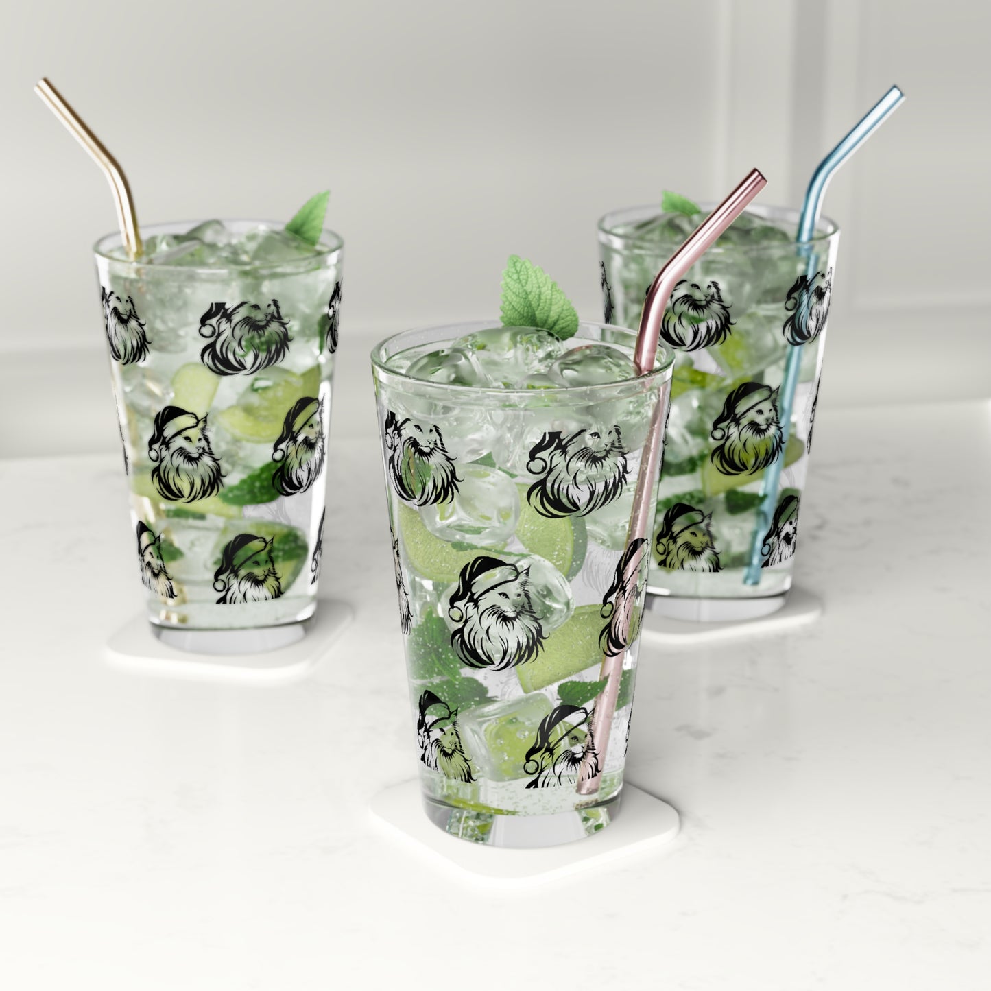 Santa Paws Cat Drinking Glass