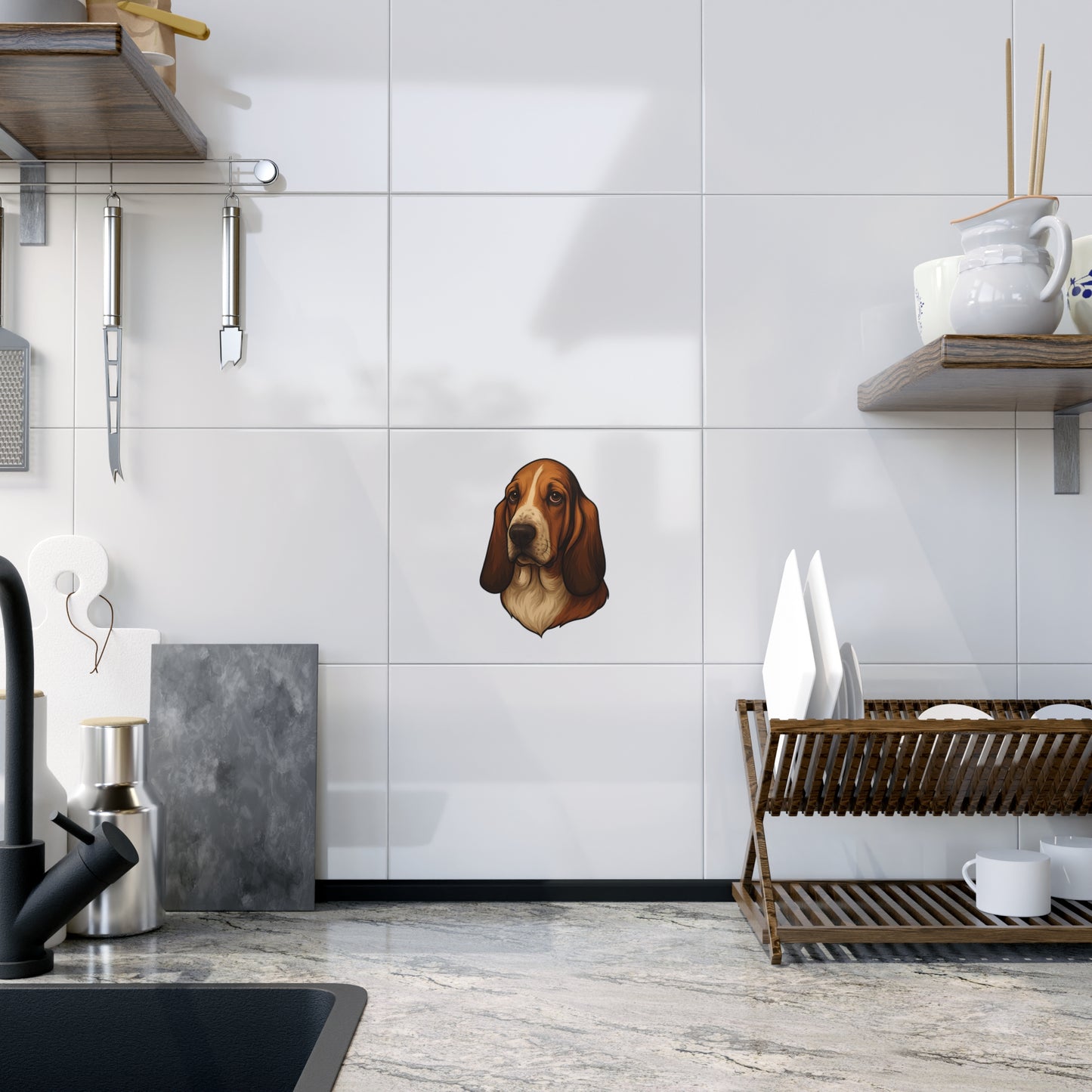 Basset Hound Head Ceramic Photo Tile