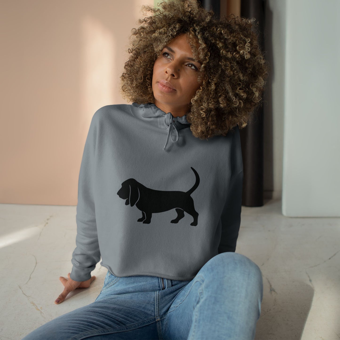 Basset Hound Silhouette Women's Crop Hoodie