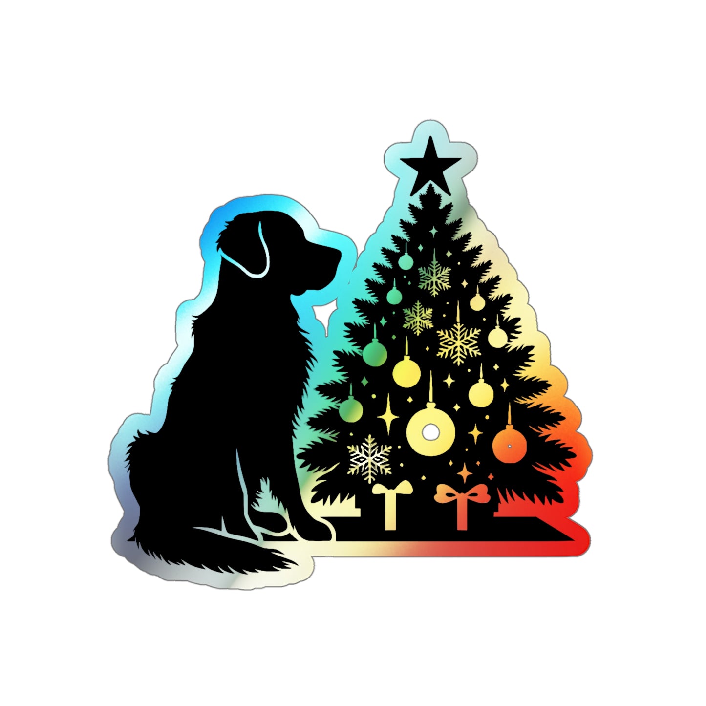 Golden Christmas Tree Holographic Sticker