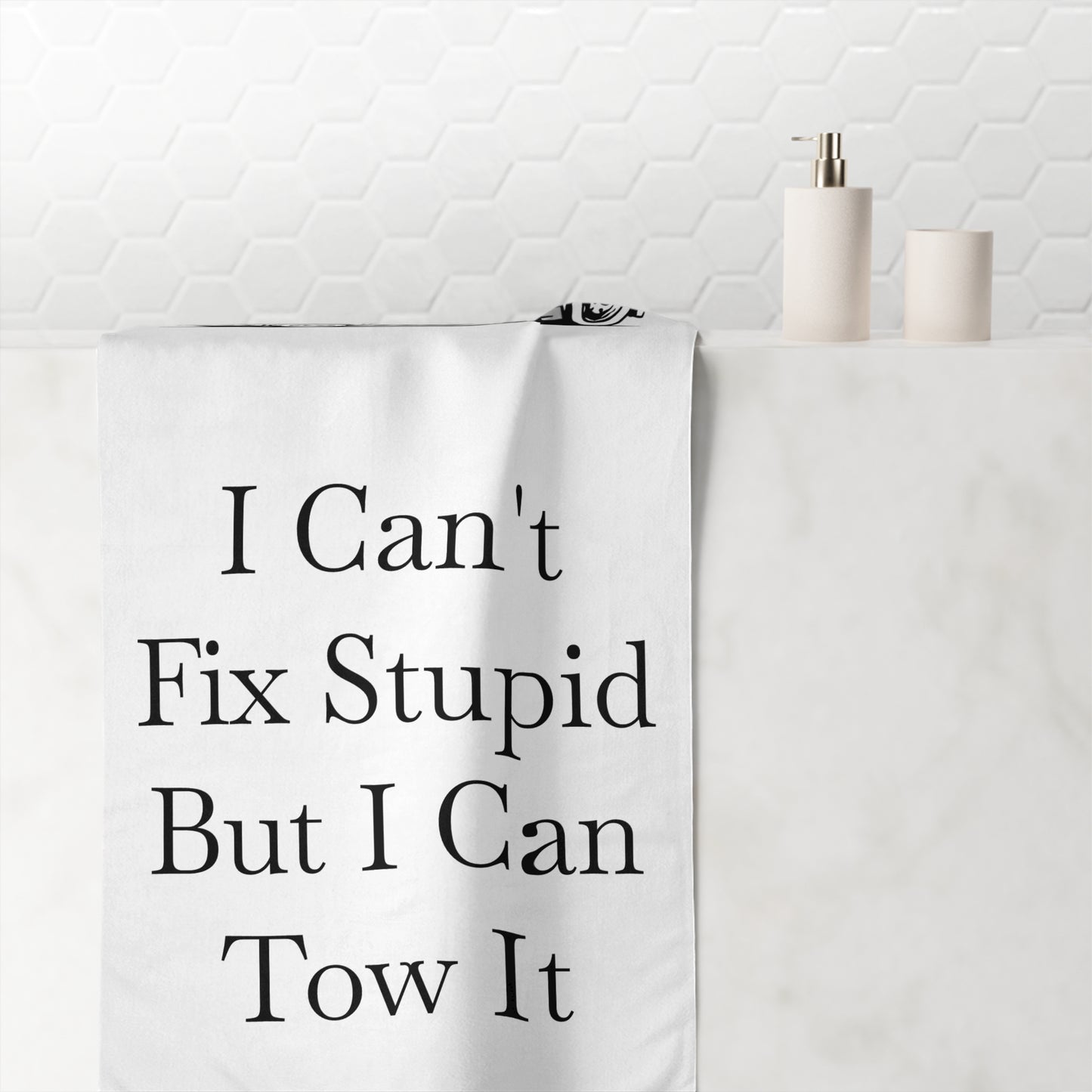 I Can't Fix Stupid Wheel Lift Tow Truck Mink-Cotton Beach Towel