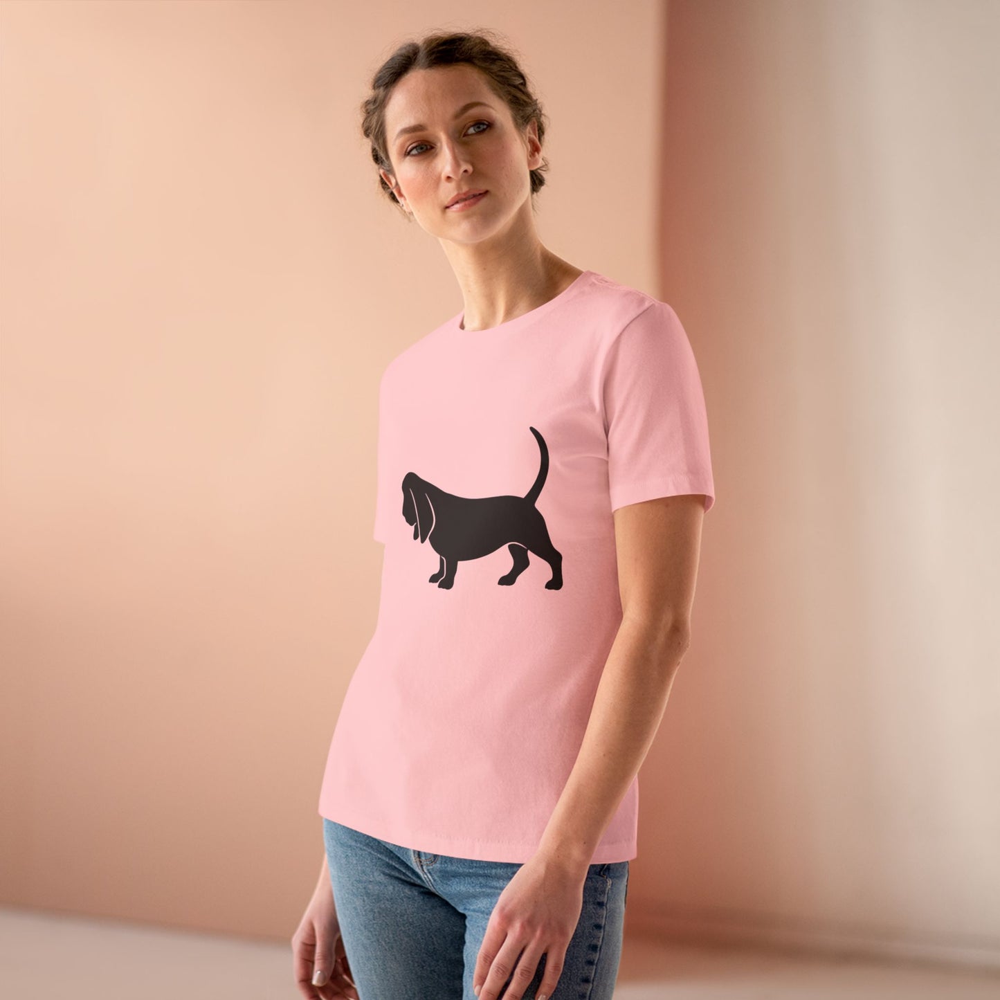 Basset Hound Silhouette Women's Short Sleeve Crewneck Tee