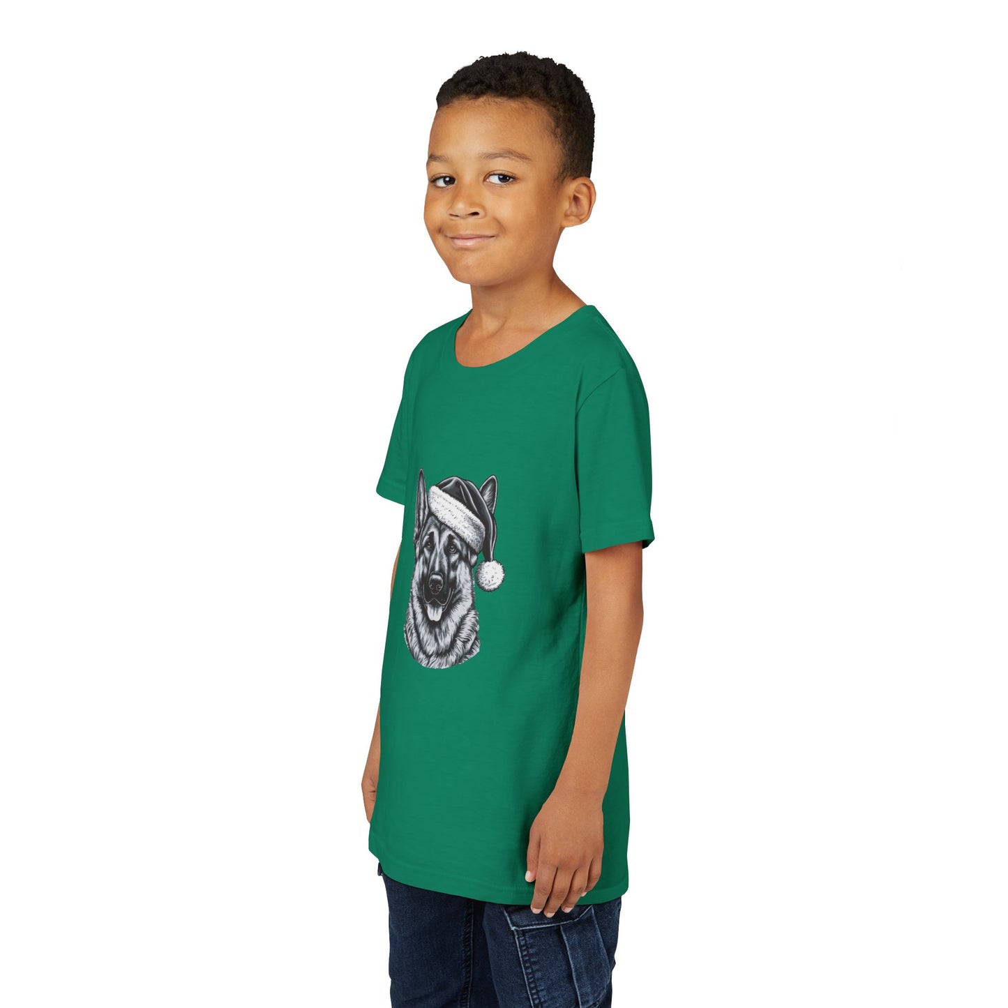 Santa Paws German Shepherd Youth Unisex Short Sleeve Crewneck Tee