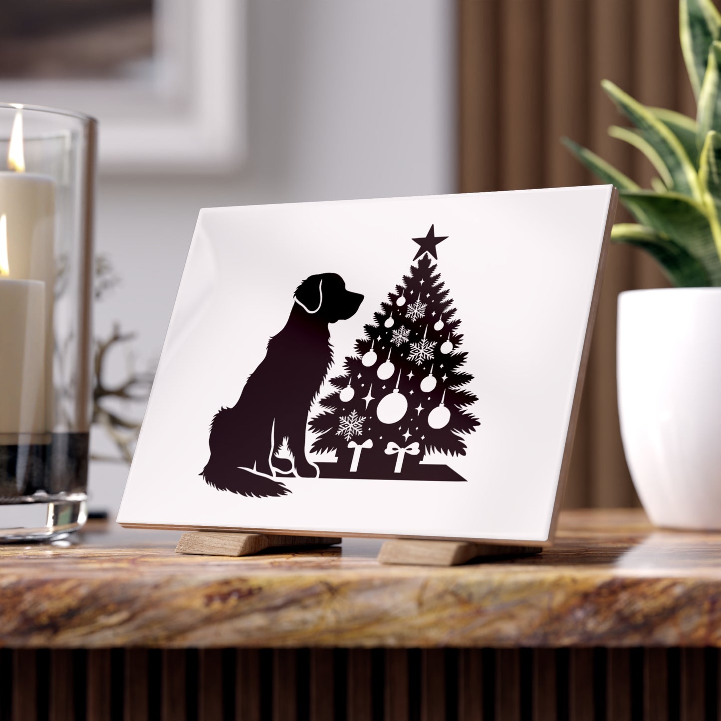 Golden Christmas Tree Ceramic Photo Tile