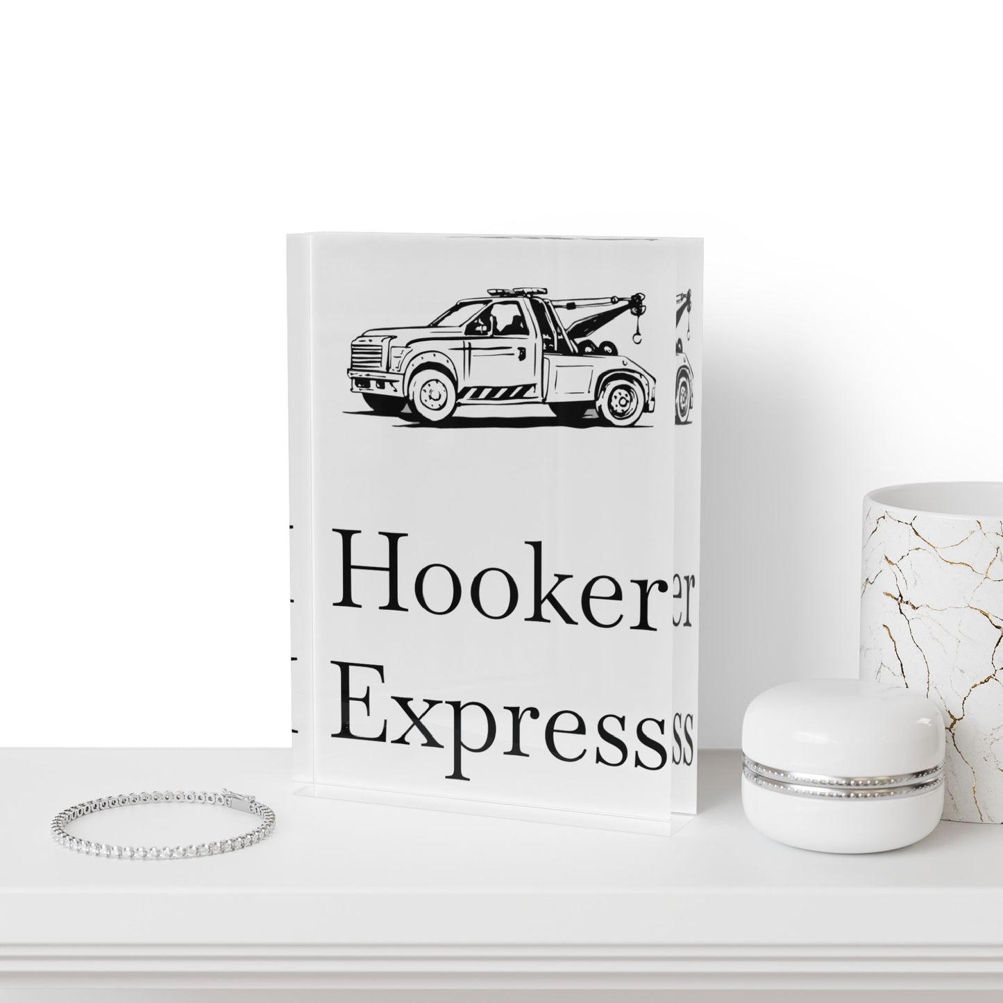 H**ker Express Wheel Lift Tow Truck Acrylic Photo Block